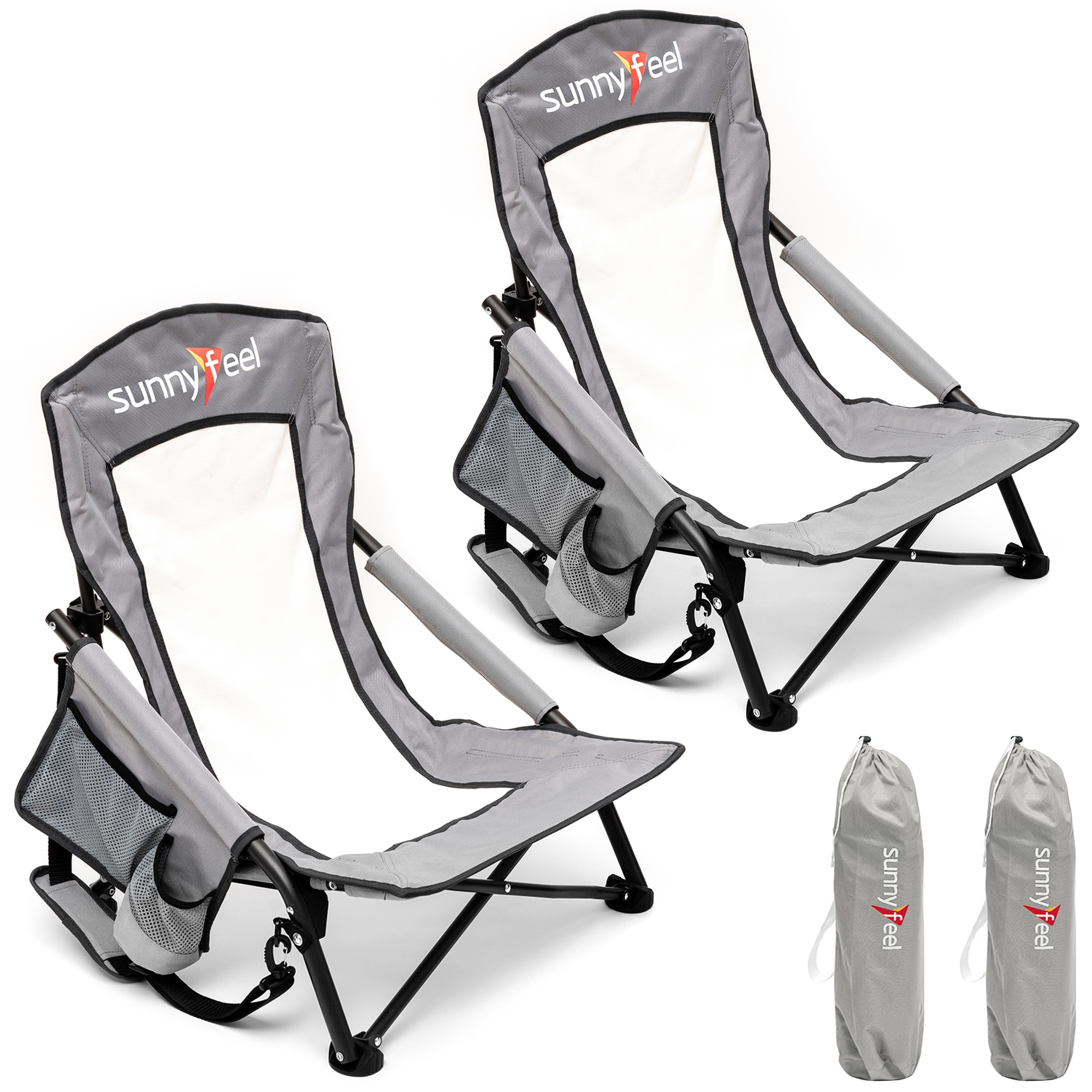 Clihome CL-P2AC2417GGY1 Polyester Gray Folding Beach chair Carrying Strap/Handle Included
