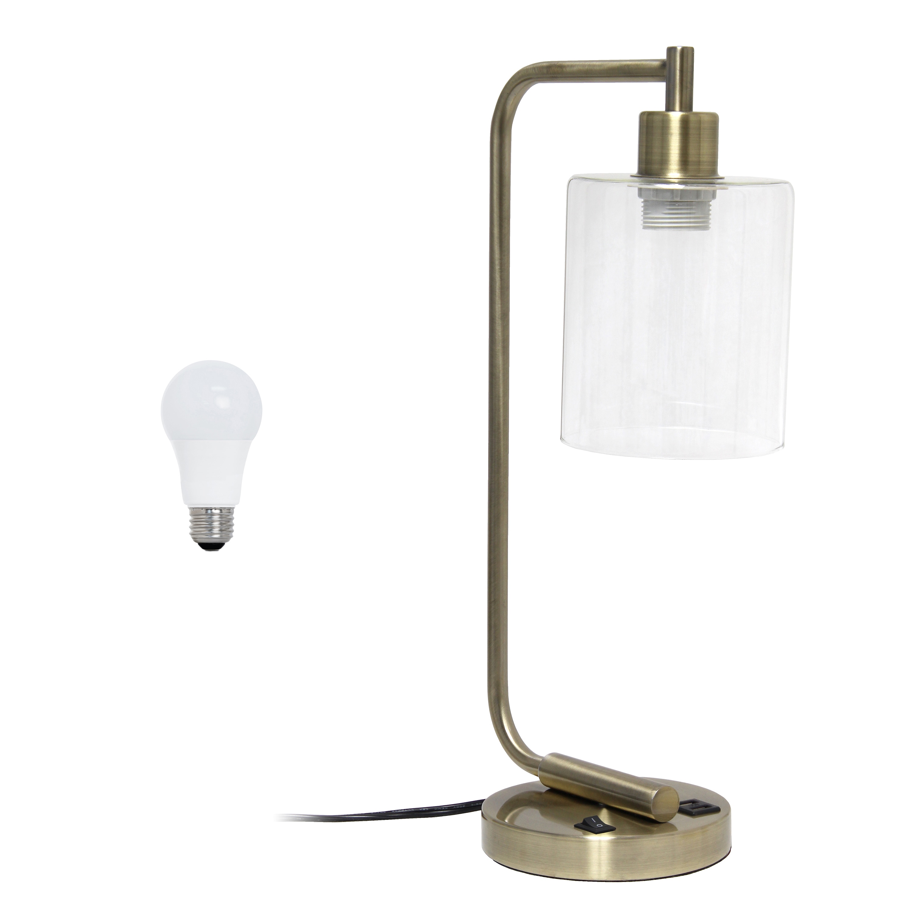 Creekwood Home CWD-1017-AB-LB Vintage Vantage 18.8-in Antique Brass Standard Desk Lamp with Glass Shade