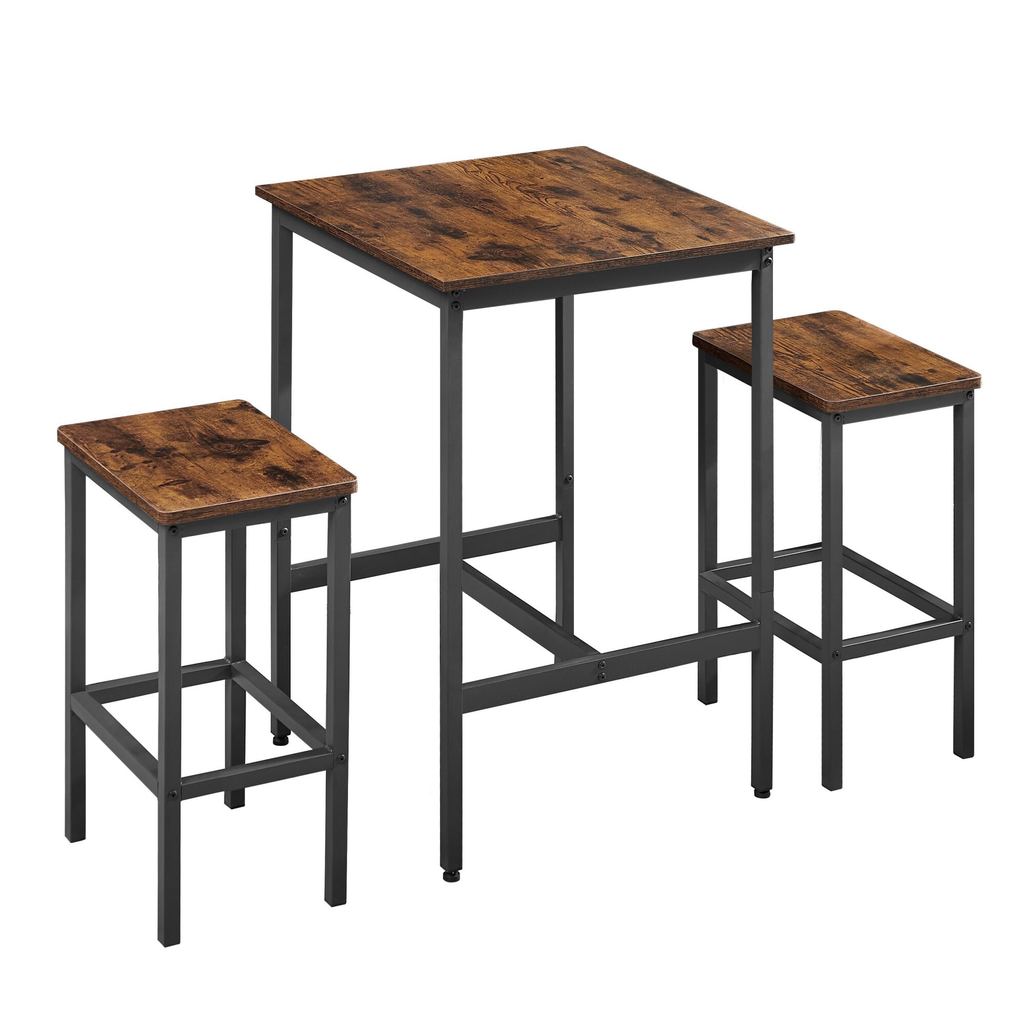 Miki Shinly CZ-3123-03QI Indl Sq Table 2 Stools Rustic Brown+Black Rustic Wood Counter Table, with Black Finish and Steel 23.6-in L x 35.4-in H