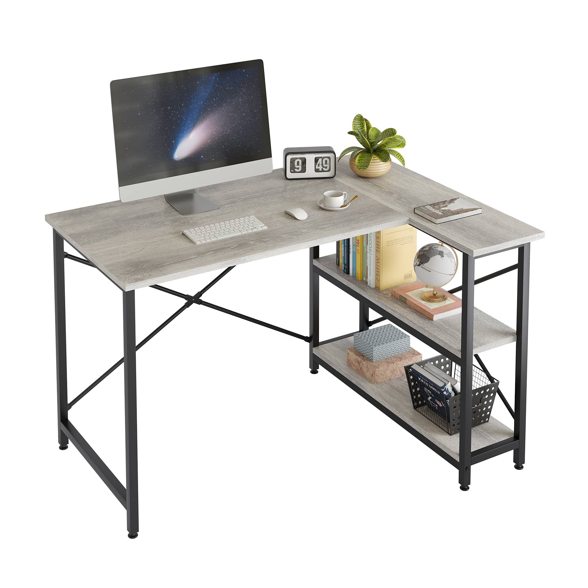 Bestier LOW-1298-D31BSH 55-in W 3-Shelf Brown Computer Desk