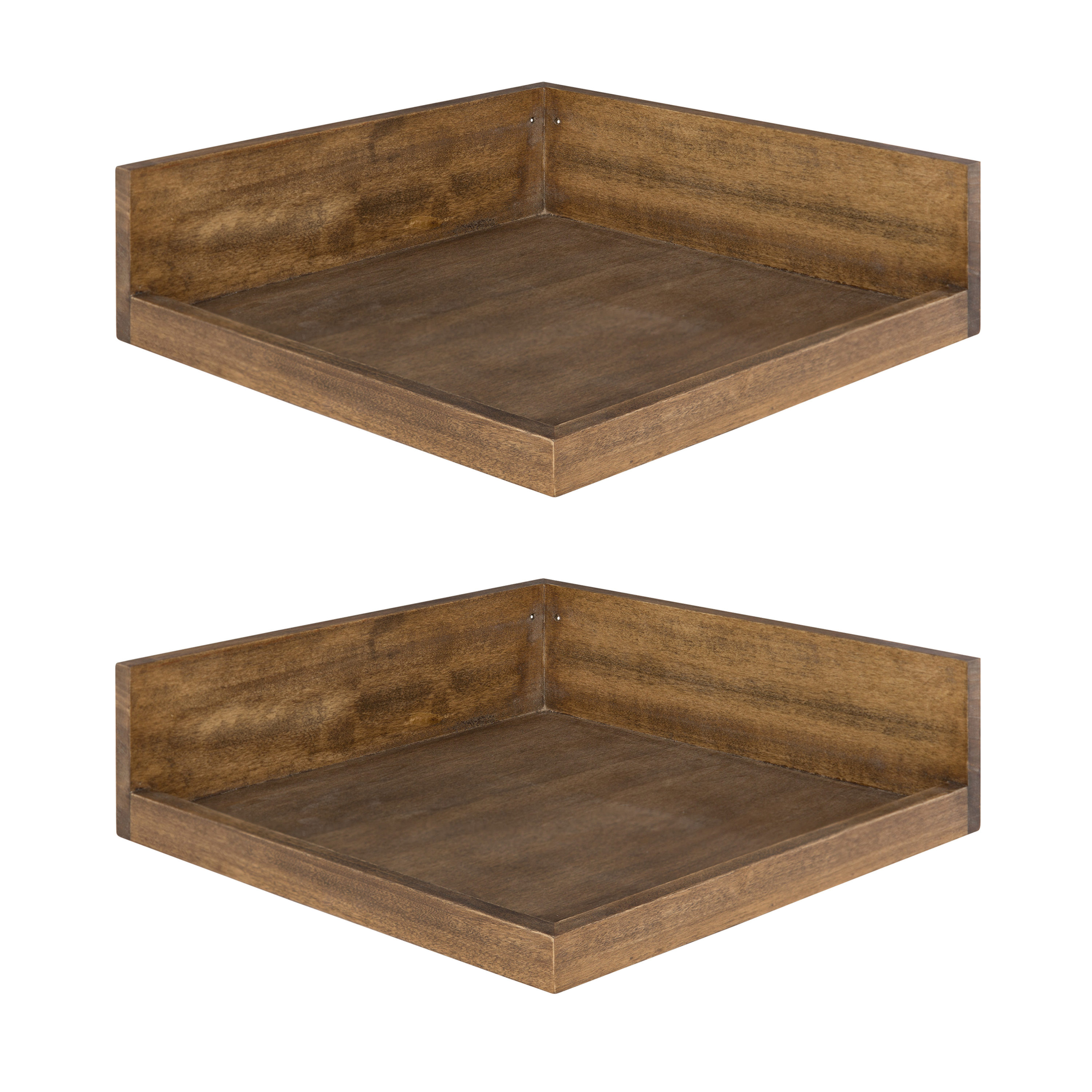 Kate and Laurel Rustic Brown Wood Corner Floating Shelf 12-in L x 12-in D  (2 Decorative Shelves) in the Wall Mounted Shelving department at