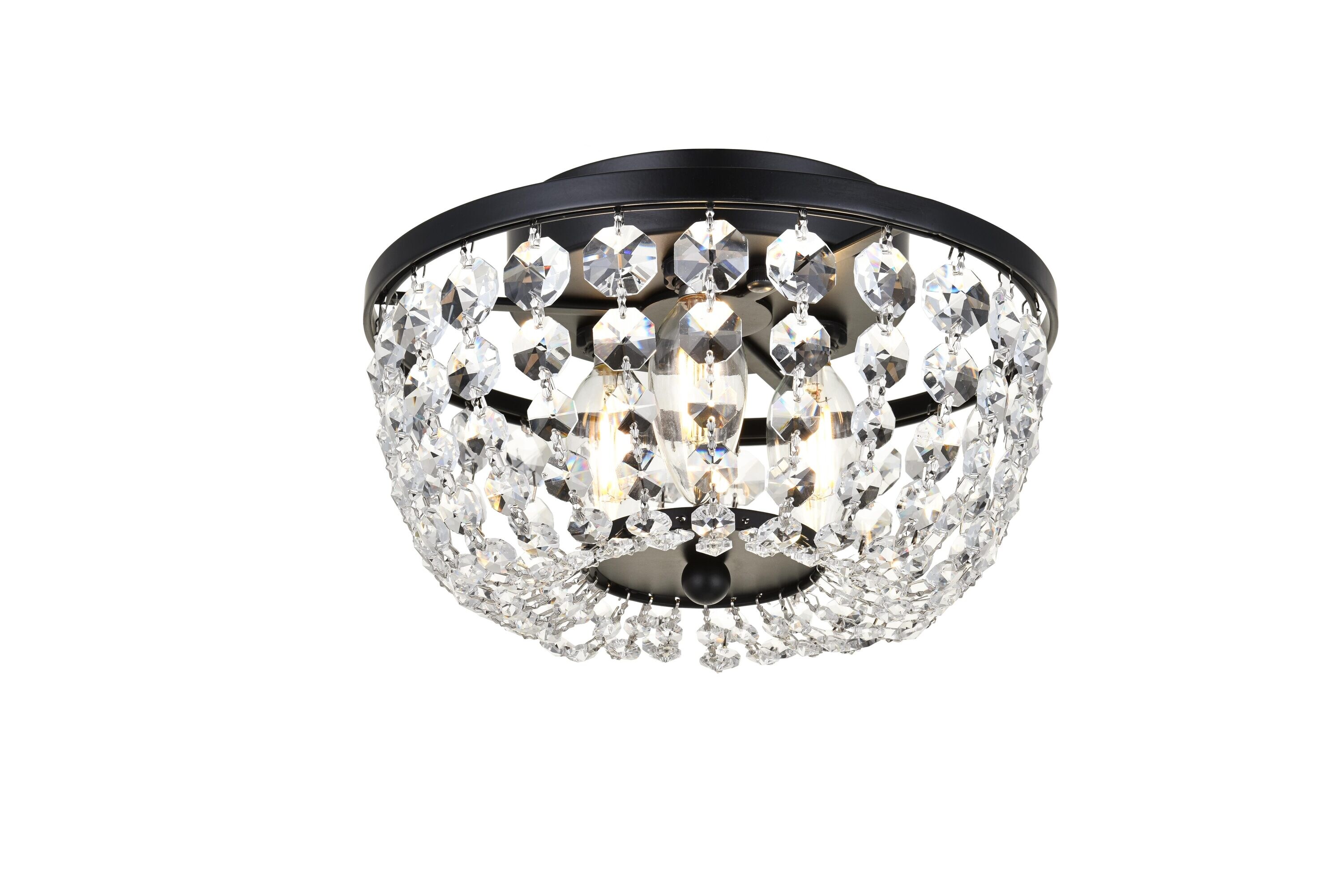 Cora 10-Inch Black Iron and Crystal Flush Mount Light