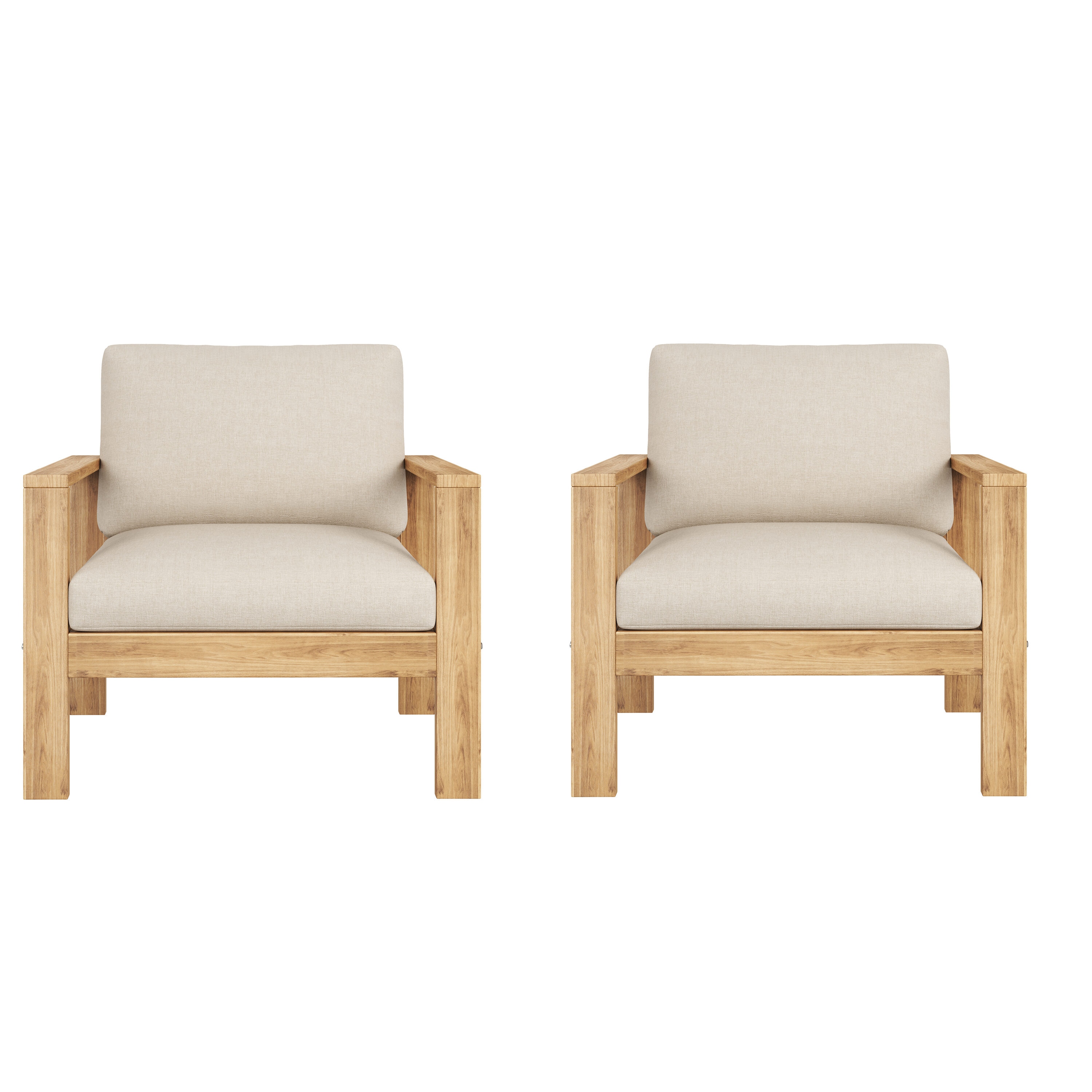 Christopher Knight Home 328149 Mason Outdoor Patio Chair Set with Cushions and Acacia Wood Frame-Teak Finish+Light Grey Cushion