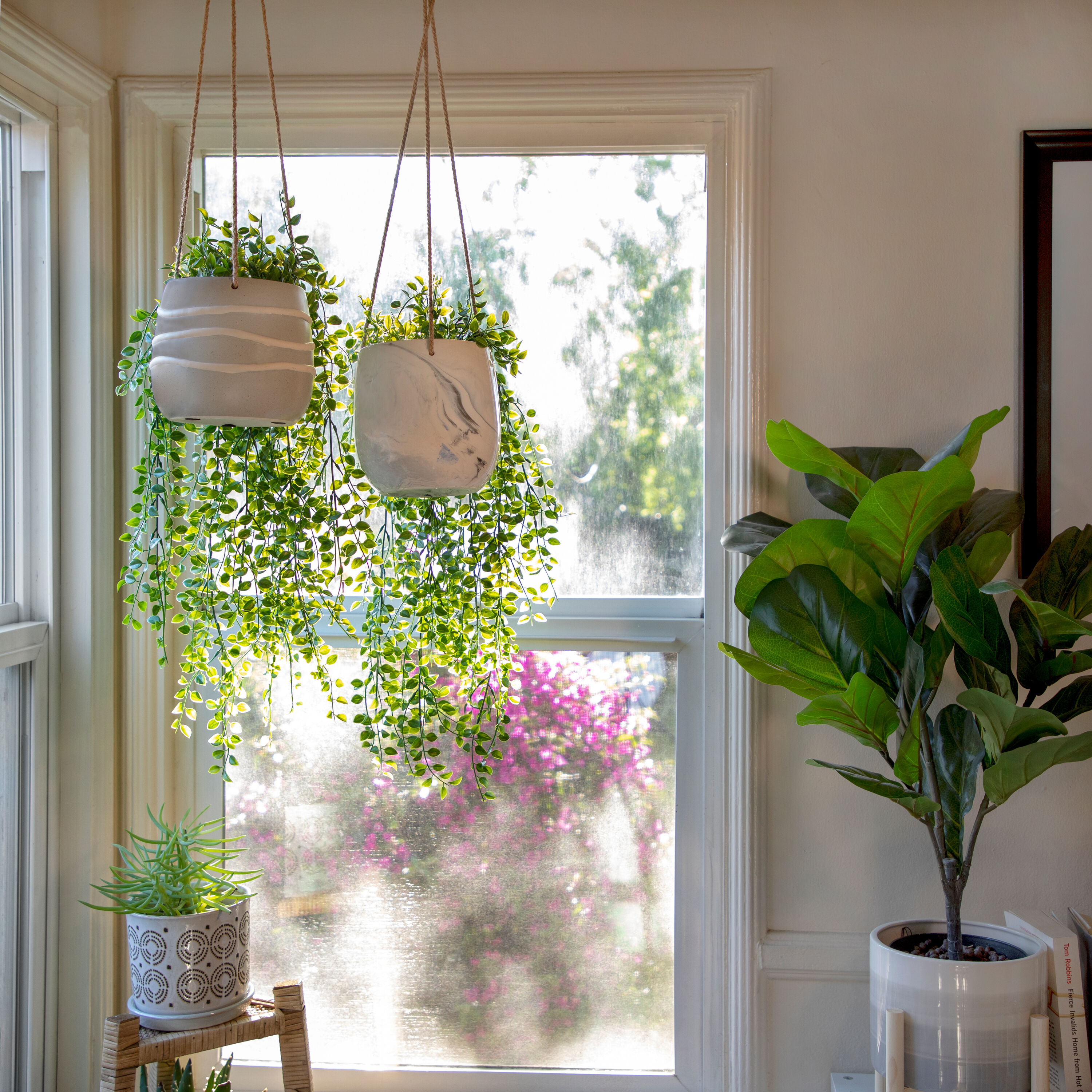 Sagebrook Home 14801-06 Round 7.0-Inches W Small Green Ceramic Indoor/Outdoor Hanging planter