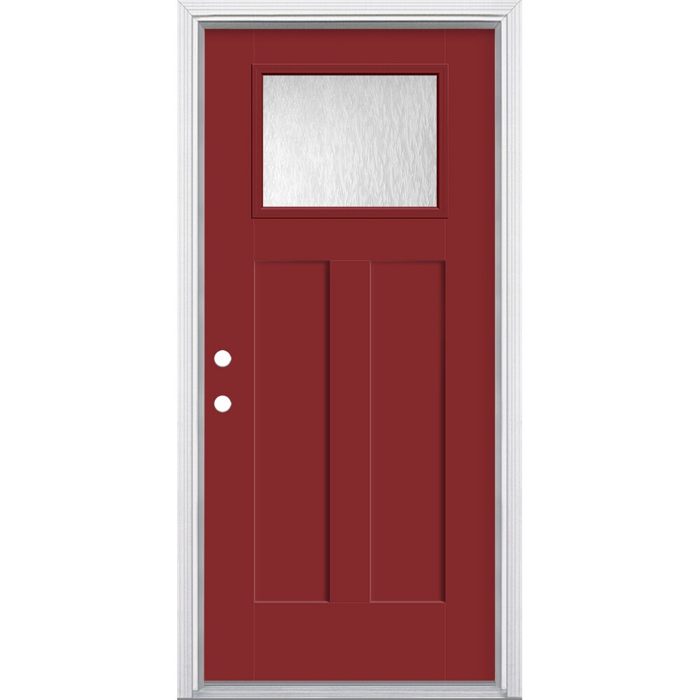 Masonite 627300 36-in x 80-in x 4-9/16-in Fiberglass Craftsman Right-hand inswing Roma Red Painted Prehung Front Door with Brickmould Insulating core