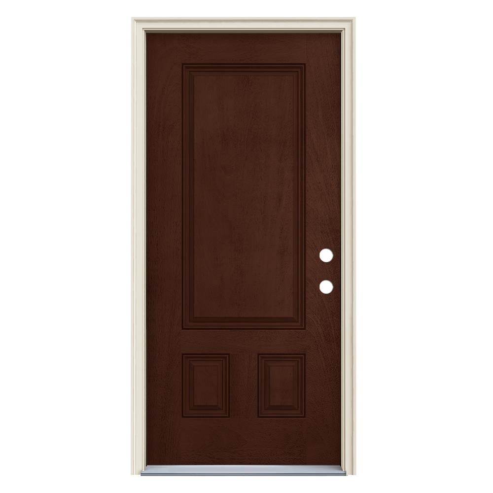 JELD-WEN LOWOLJW231600010 36-in x 80-in x 4-9/16-in Fiberglass No glass Left-hand inswing Coffee Bean Stained Prehung Front Door with Brickmould Insulating core