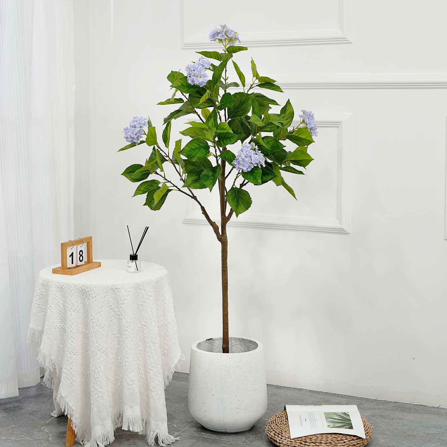 Der Rose WSS11-FQZOL-TSG6YGDR Artificial Hydrangea Tree 4ft Blue Flowers Fake Potted Decorative Hydrangea Flowers Tree Modern Artificial Tree for Indoor Home OfficePerfect Housewarming Gift