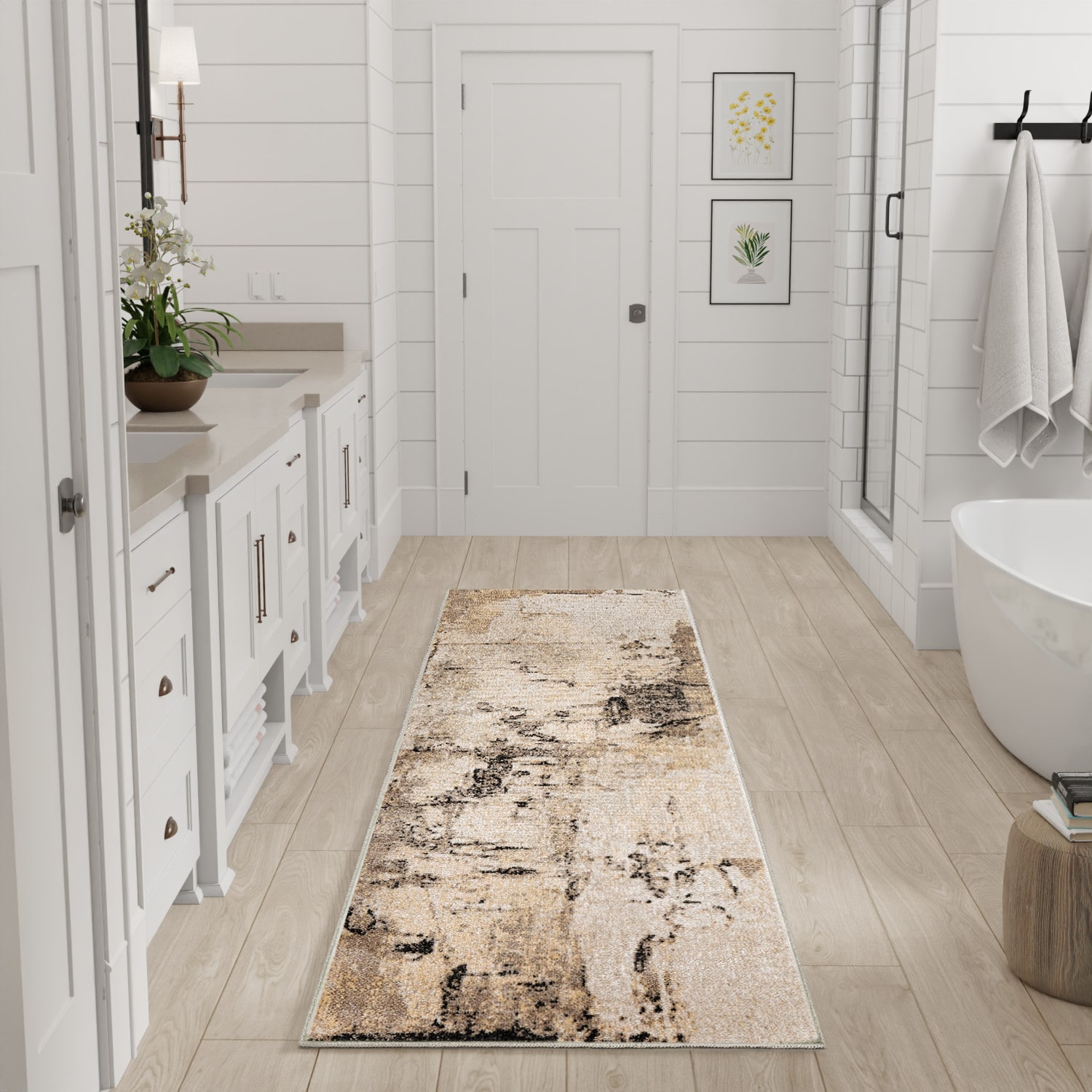 Nourison Home 099446992918 Washable Decor 2 x 6 (ft) Polyester Mocha Rectangular Indoor Abstract Machine washable Runner rug