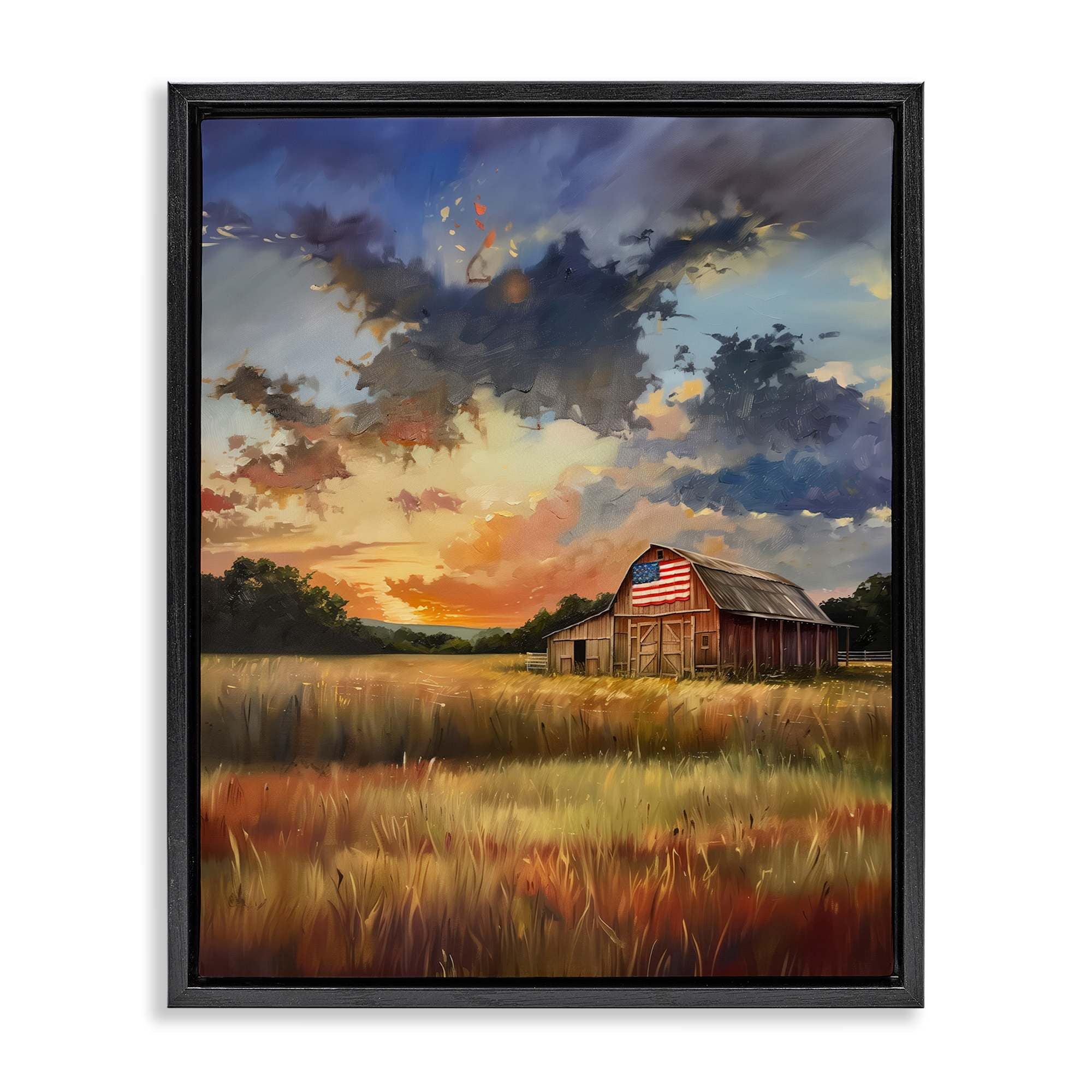 Stupell Industries BT-762-FFB-24X30 American Barn at Sunset Black Framed Floater Canvas Wall Art By Arlington Prints 25 x 31