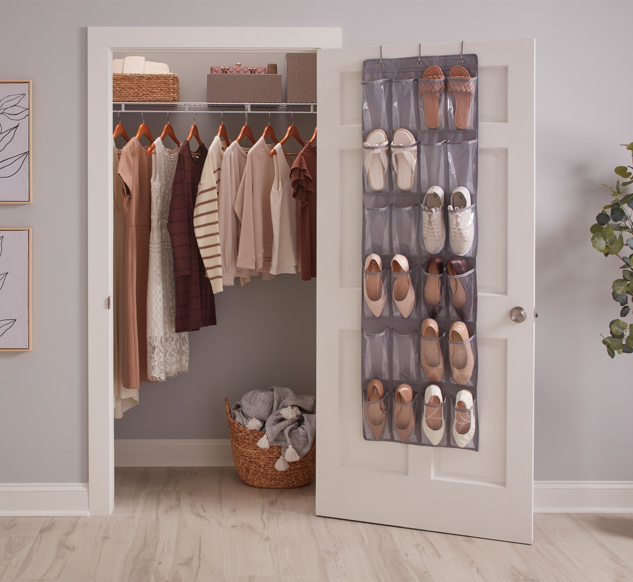 Style Selections 64 in H Tier 24 Pair Gray Fabric Over the door Shoe Organizer E46163HSOPR at Lowes