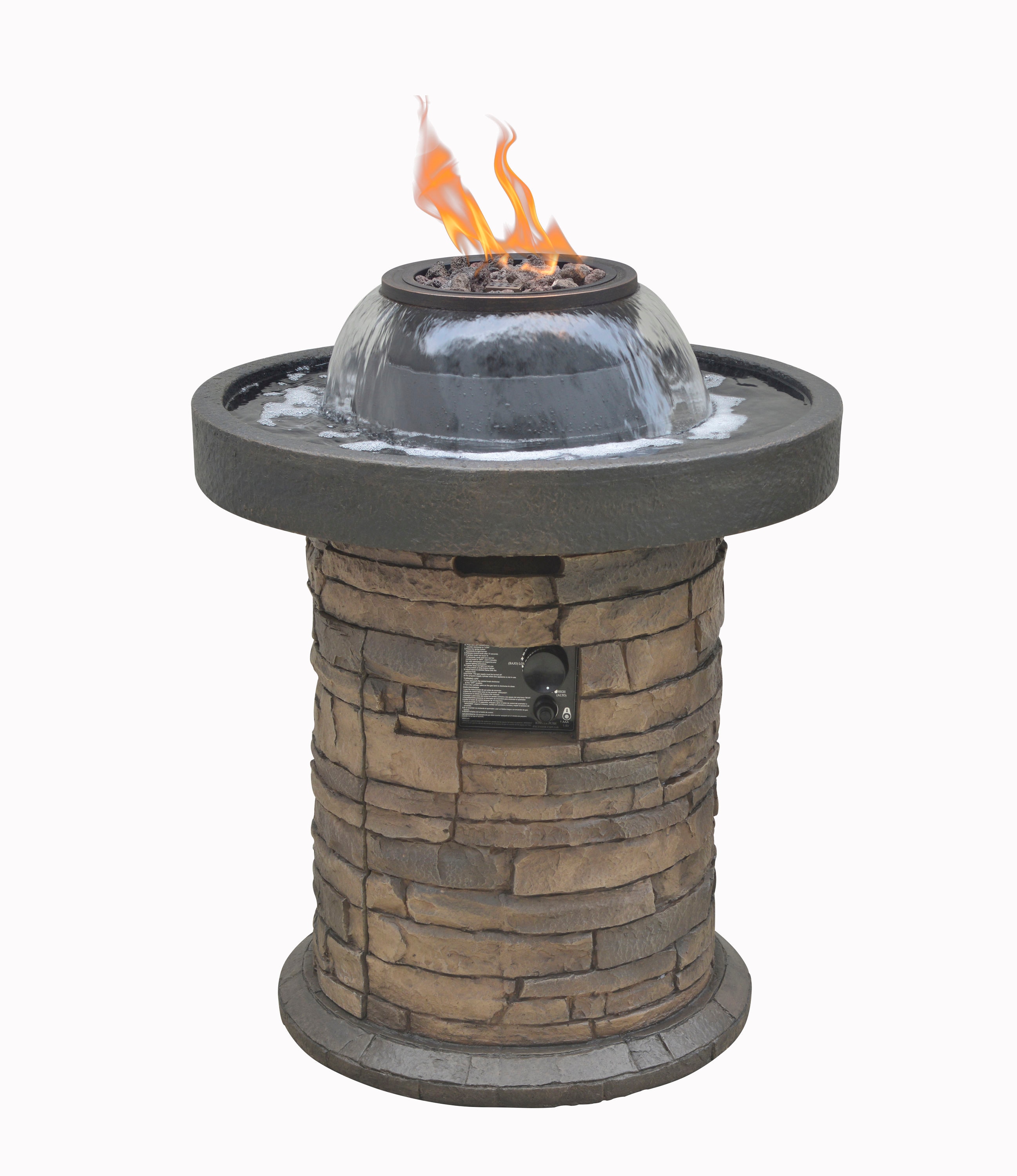 H Resin Rock Fountain Outdoor, Fire Pit With Water Fountain