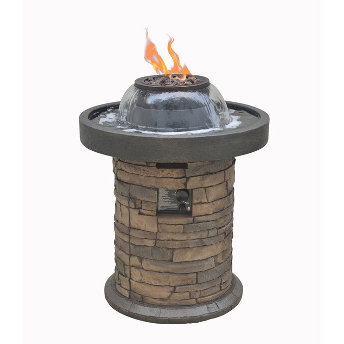 H Resin Rock Fountain Outdoor, Fire Pit Fountain Combination
