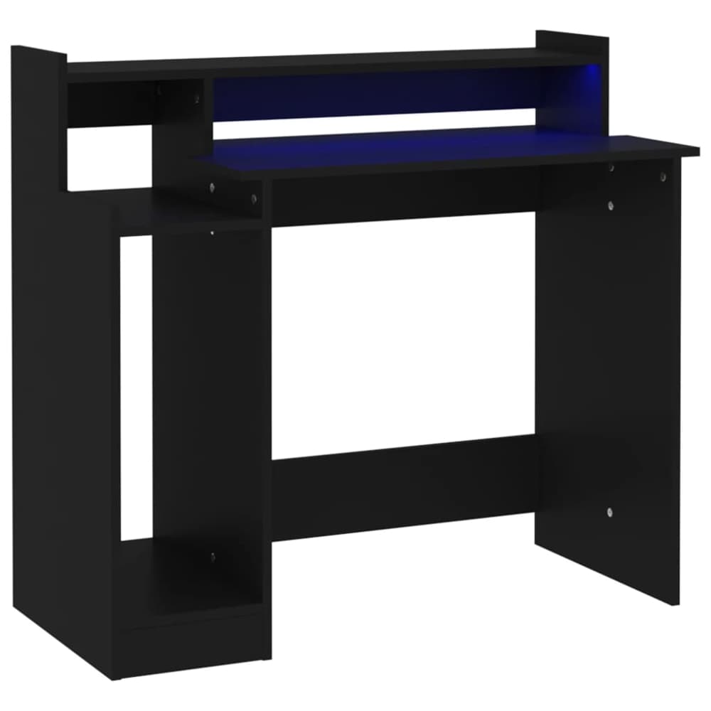 vidaXL -  Desk with LED Lights Black 38.2 inches x 17.7 inches x 35.4inches Engineered Wood