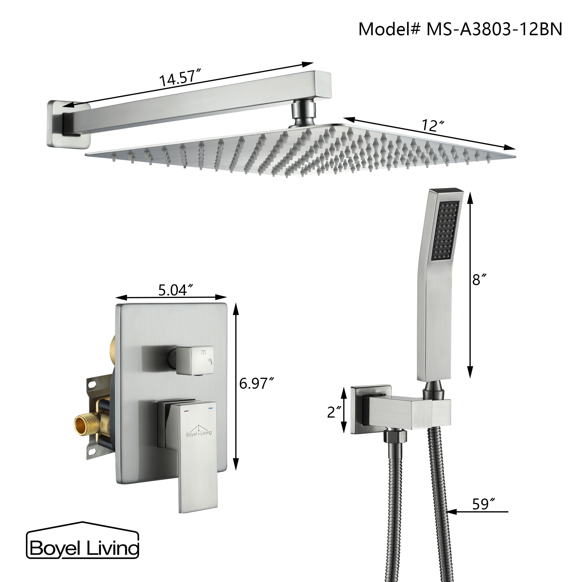 Clihome MS-A3803-12BN Showerhead-Bar-Panels - View #4