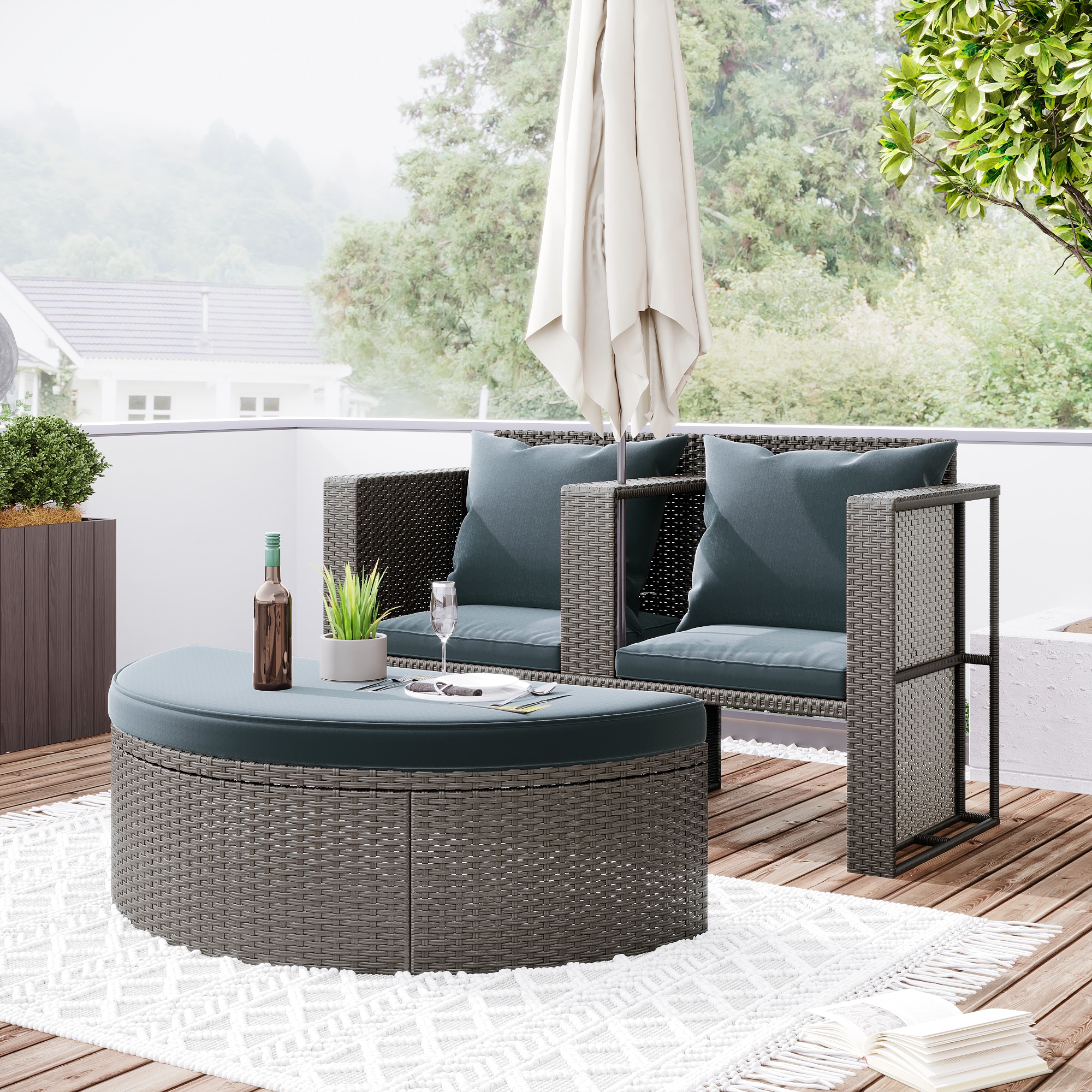 Bayfeve BFTP-981E 2-Piece All-Weather PE Wicker Conversation Set 2-Piece Rattan Patio Conversation Set with Gray Cushions