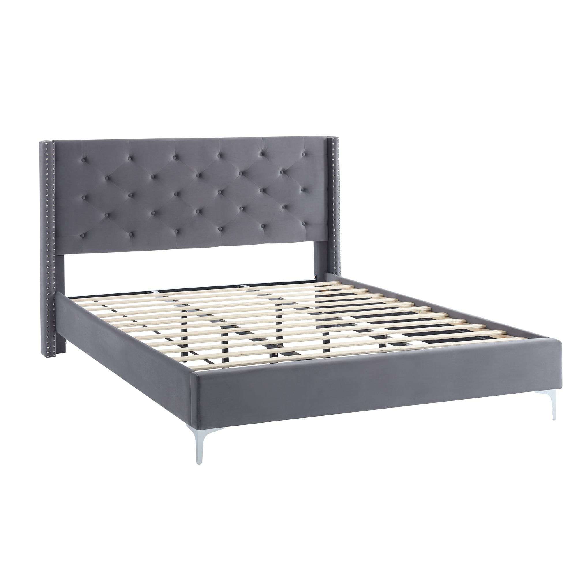 FARATI B1001-EK-GREY Gray King Wood Bed frame Bed