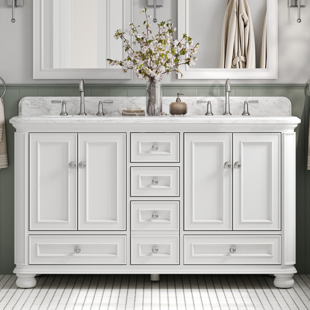 Wrightsville 60-in White Undermount Double Sink Bathroom Vanity with Carrara Natural Marble Top | - allen + roth 3116VA-60-201-900L