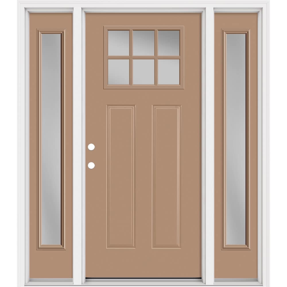Masonite 321327 Steel Doors Series 64-in x 80-in x Steel No glass Right-hand inswing Warm Wheat Painted Prehung Front Door with Sidelights with Brickmould Insulating core