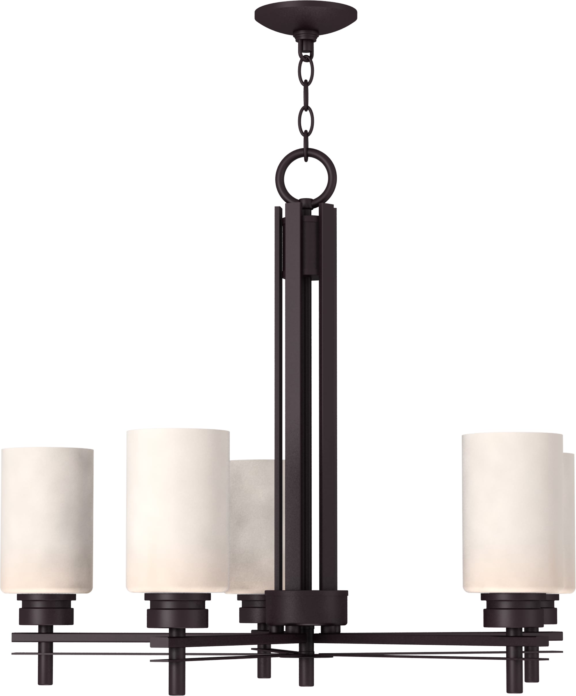 Antique Bronze Elegance 5-Light Chandelier with Etched White Glass Shades