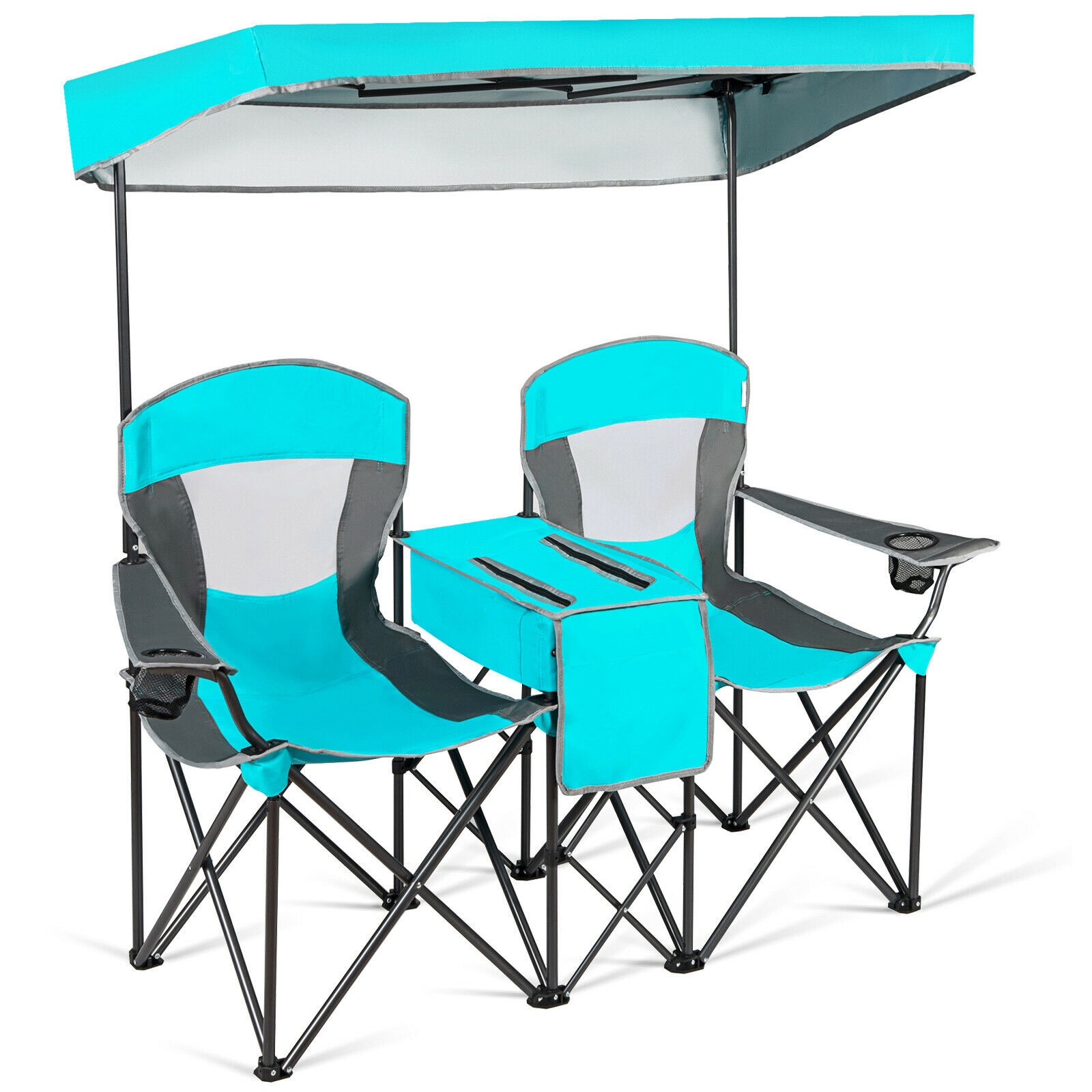 WELLFOR DOJ70569NY Polyester Turquoise Folding Tailgate chair Adjustable and Carrying Strap/Handle Included