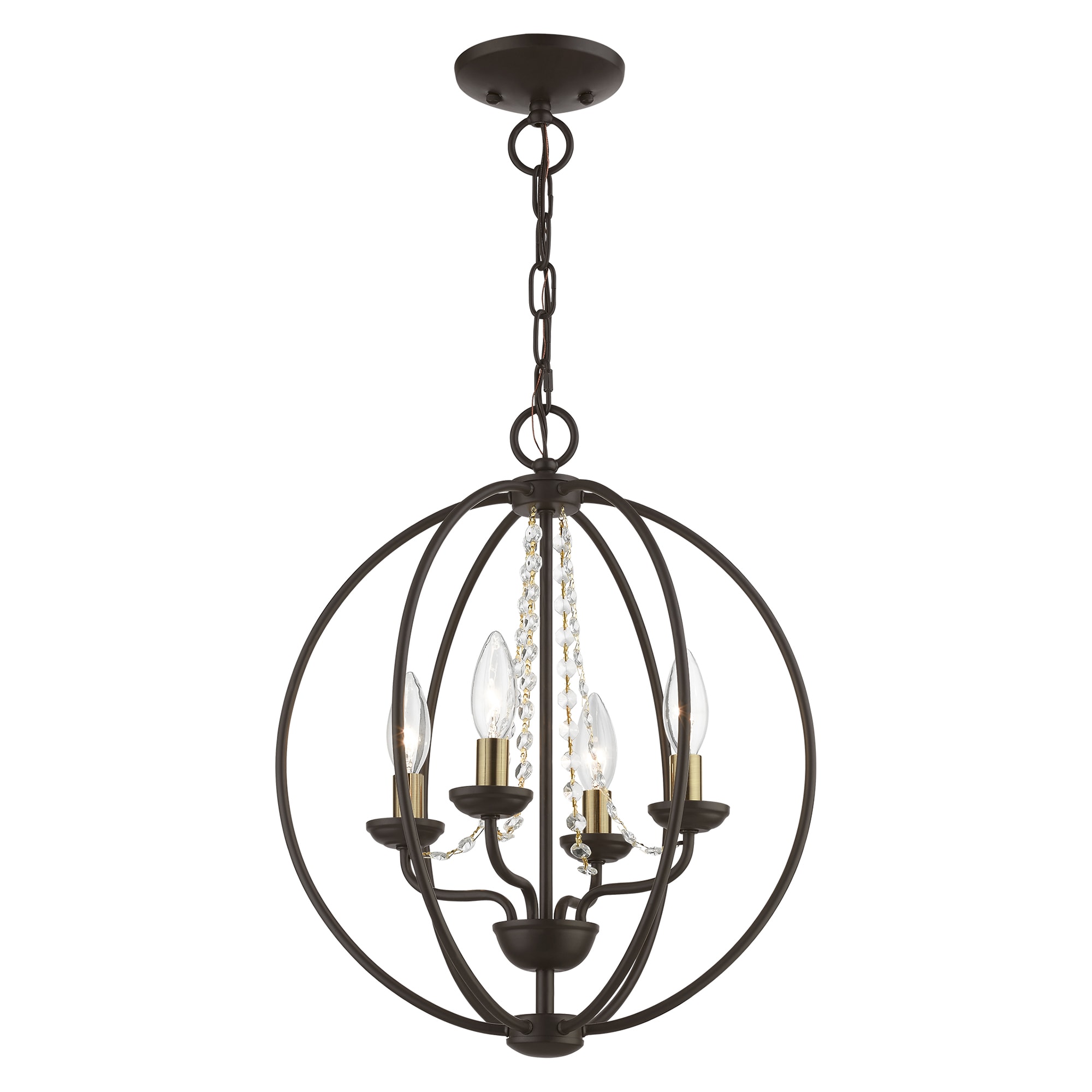 Arabella Bronze Antique Brass 4-Light Orb Chandelier with Clear Crystals