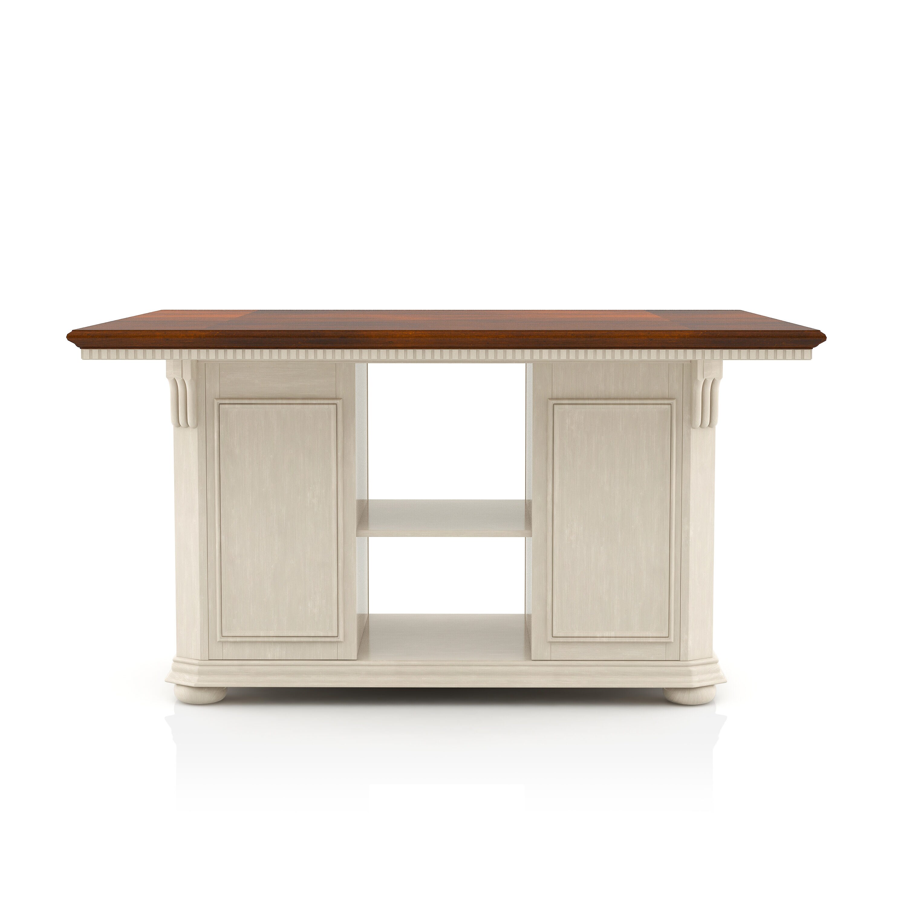Furniture of America White Wood Base with Wood Top Kitchen Island