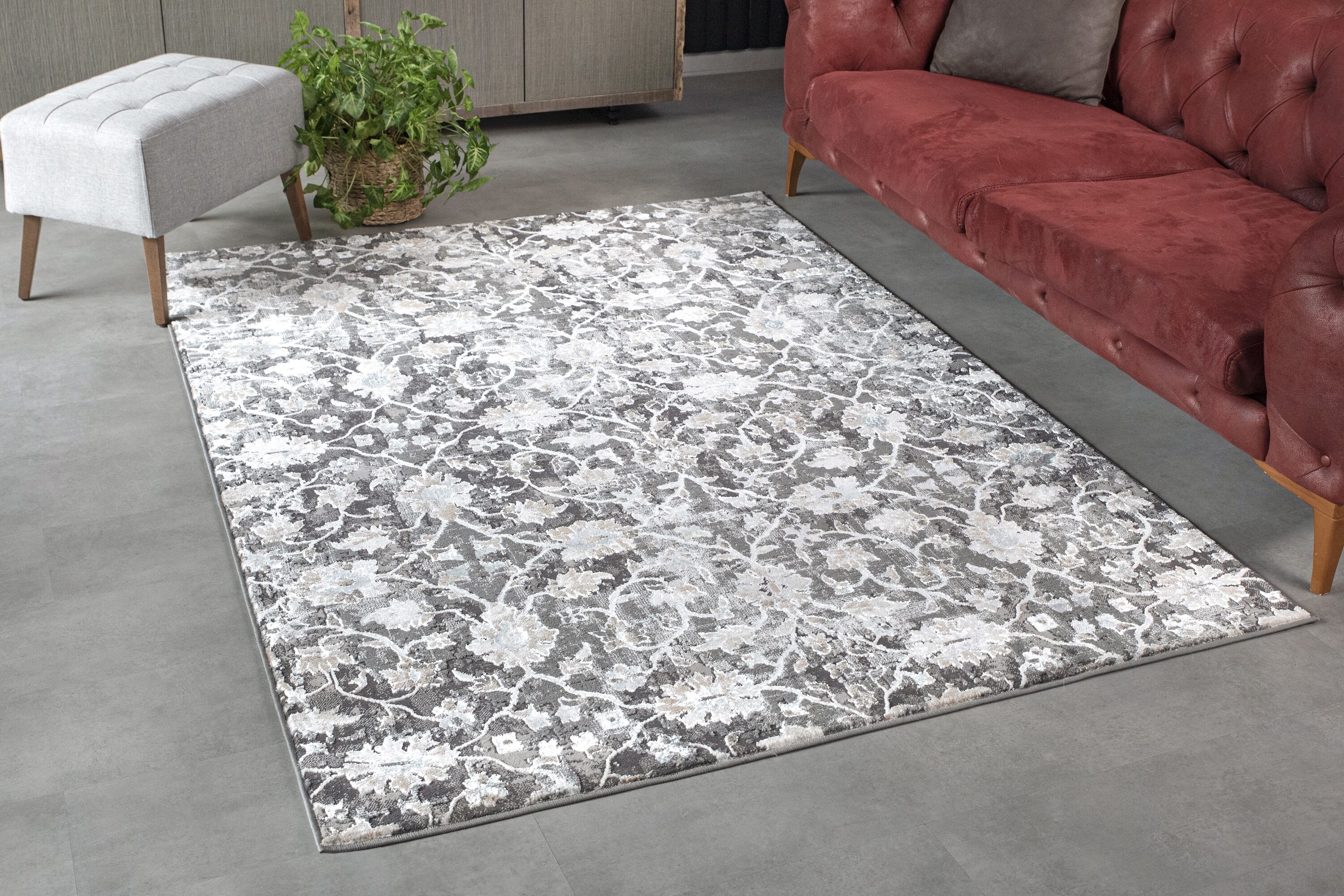 MDA Rugs EC0123 Elpida 2 x 3 (ft) Polypropylene Gray and Cream Rectangular Indoor Floral/Botanical Area rug