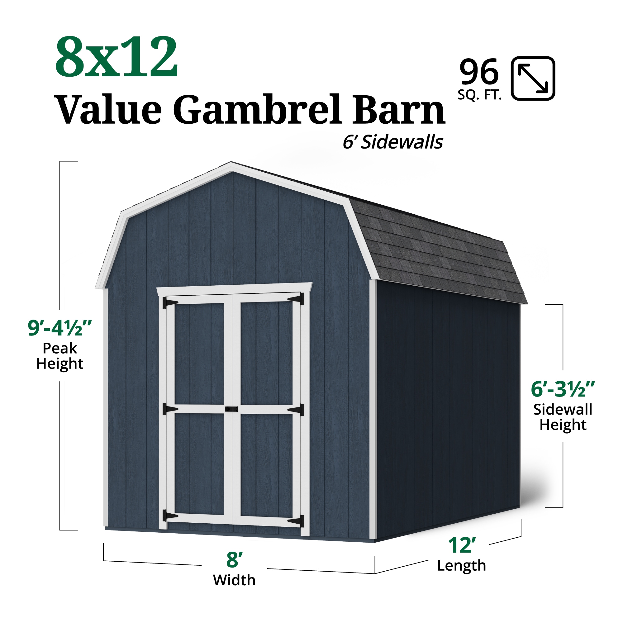 Little Cottage Co 8X12 VGB-6-PC-FK Wood-Storage-Buildings - View #3