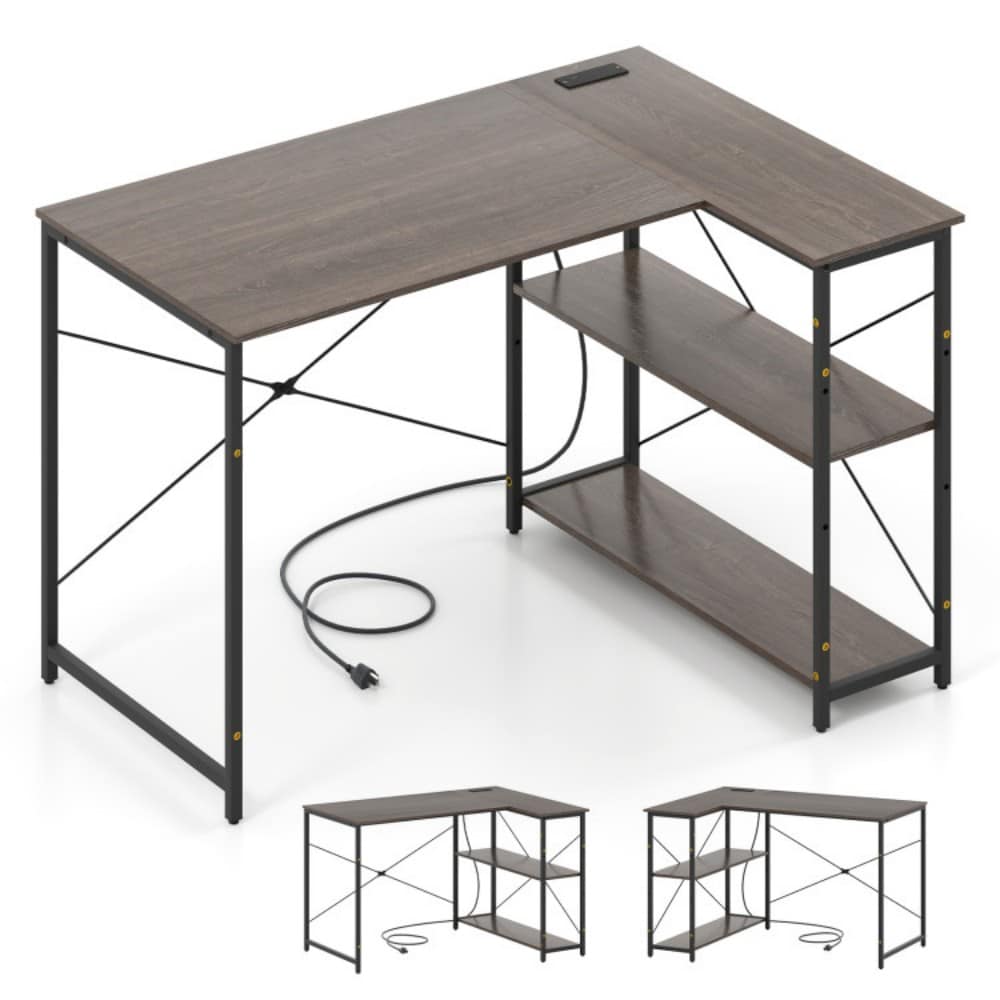 Fenbeli - L Shaped Computer Desk with AC Outlets USB and Type C Charging Ports Adjustable Storage...