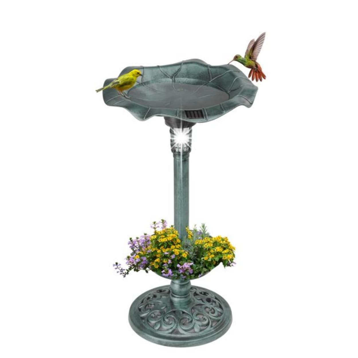 AHIOU HOME ZAAHD-HQ338ABD Utica 29.2-in H Antique Green Resin Solar birdbath