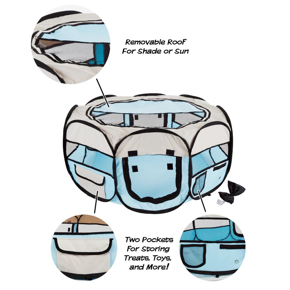 Blue Portable Pop-Up Pet Playpen with Mesh Windows