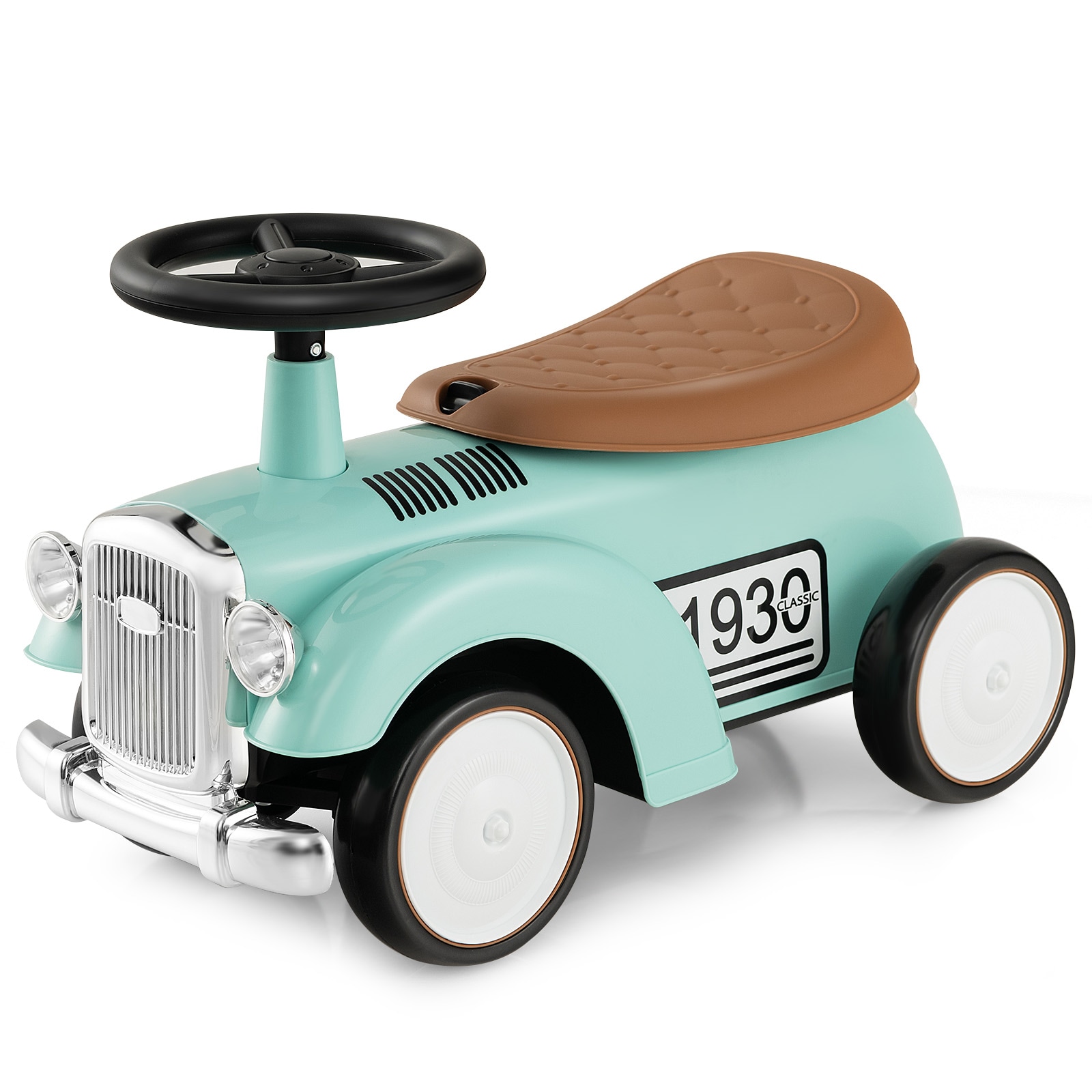 Slickblue D-CO-NG01201QT Retro Ride-On Car for Toddlers Green with Steering Wheel Sounds and Under-Seat Storage