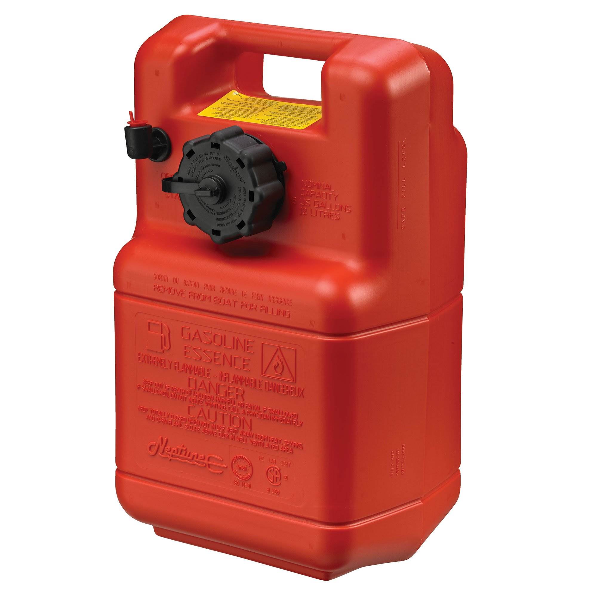 Scepter 3 Gallon Portable Marine Gas Can Boat Fuel Tank 2 Way Vented Cap Built In Fuel Line Pick Up Top Handle EPA CARB Compliant Neptune Series 17.25L x 11W x 8.5H Inches 08590 #105453