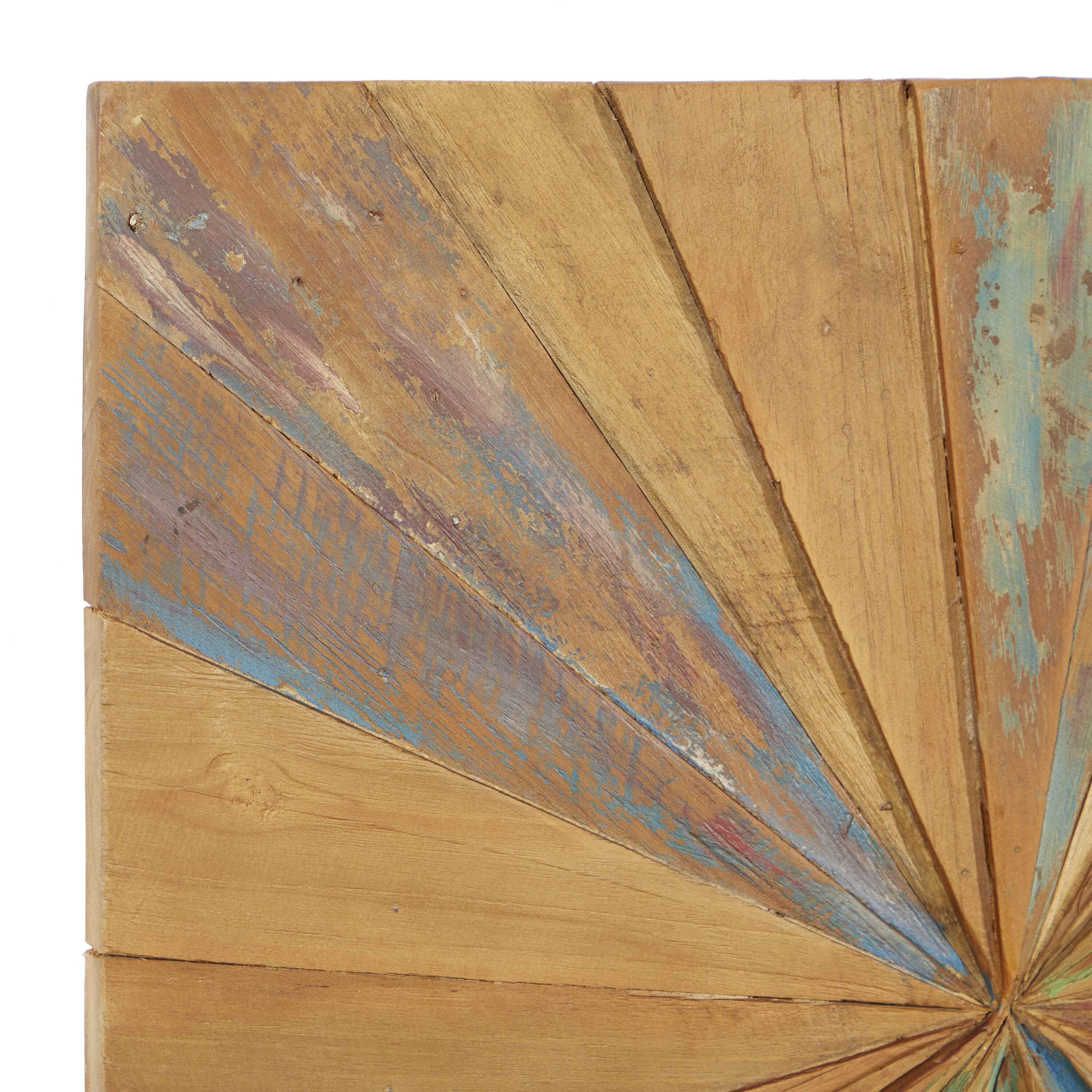 Teak Wood Multicolor Sunburst Wall Decor 28" Square