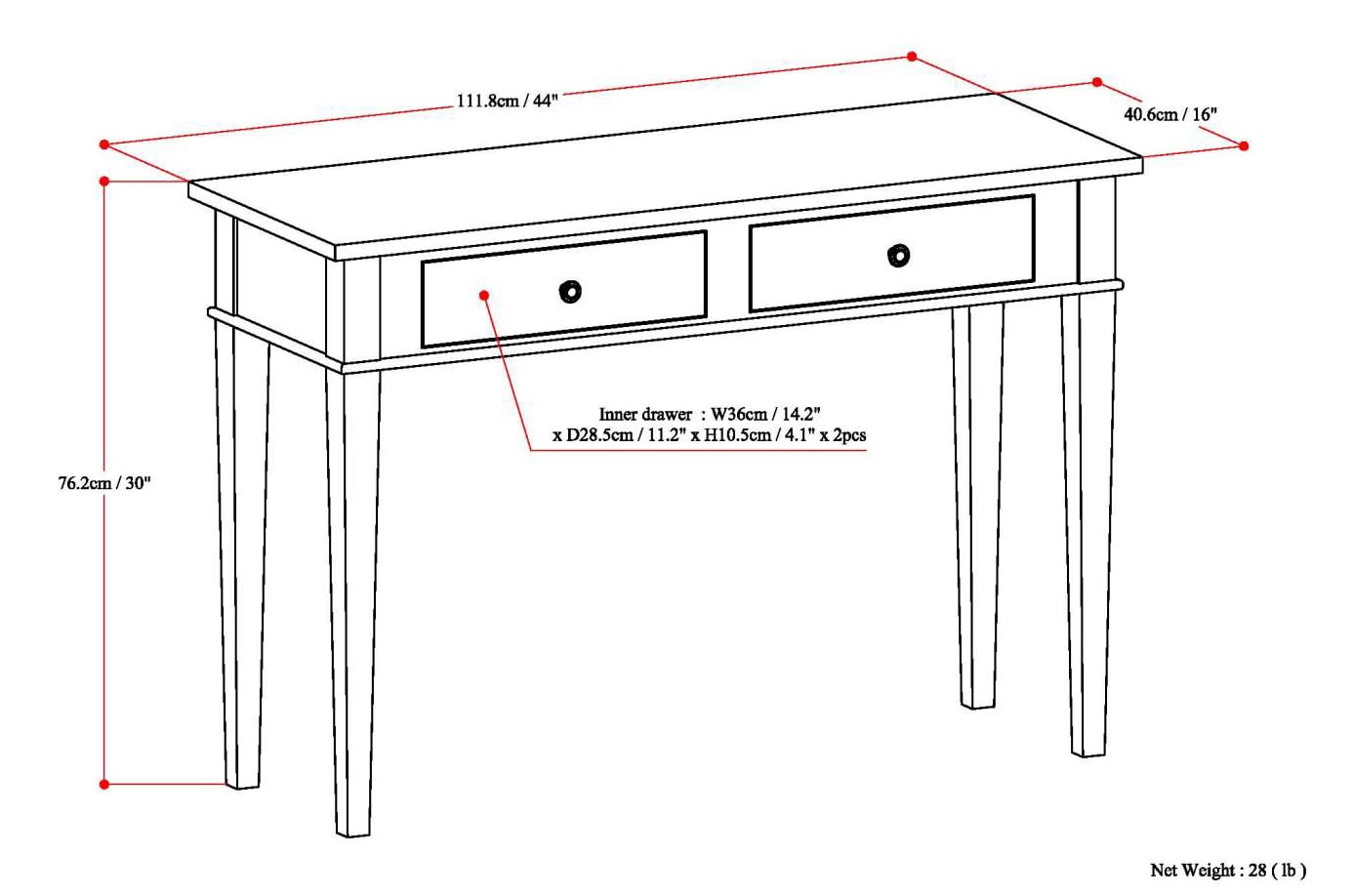 Carlton Dark Tobacco Solid Pine Console Table with Storage