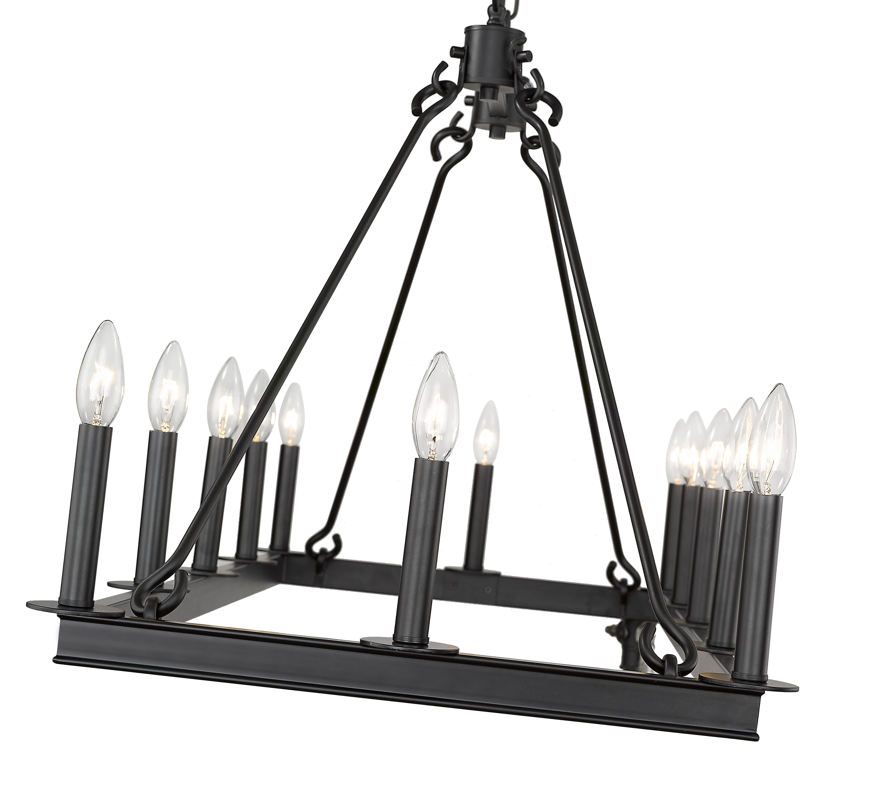 Matte Black Steel 12-Light Candle Island Chandelier