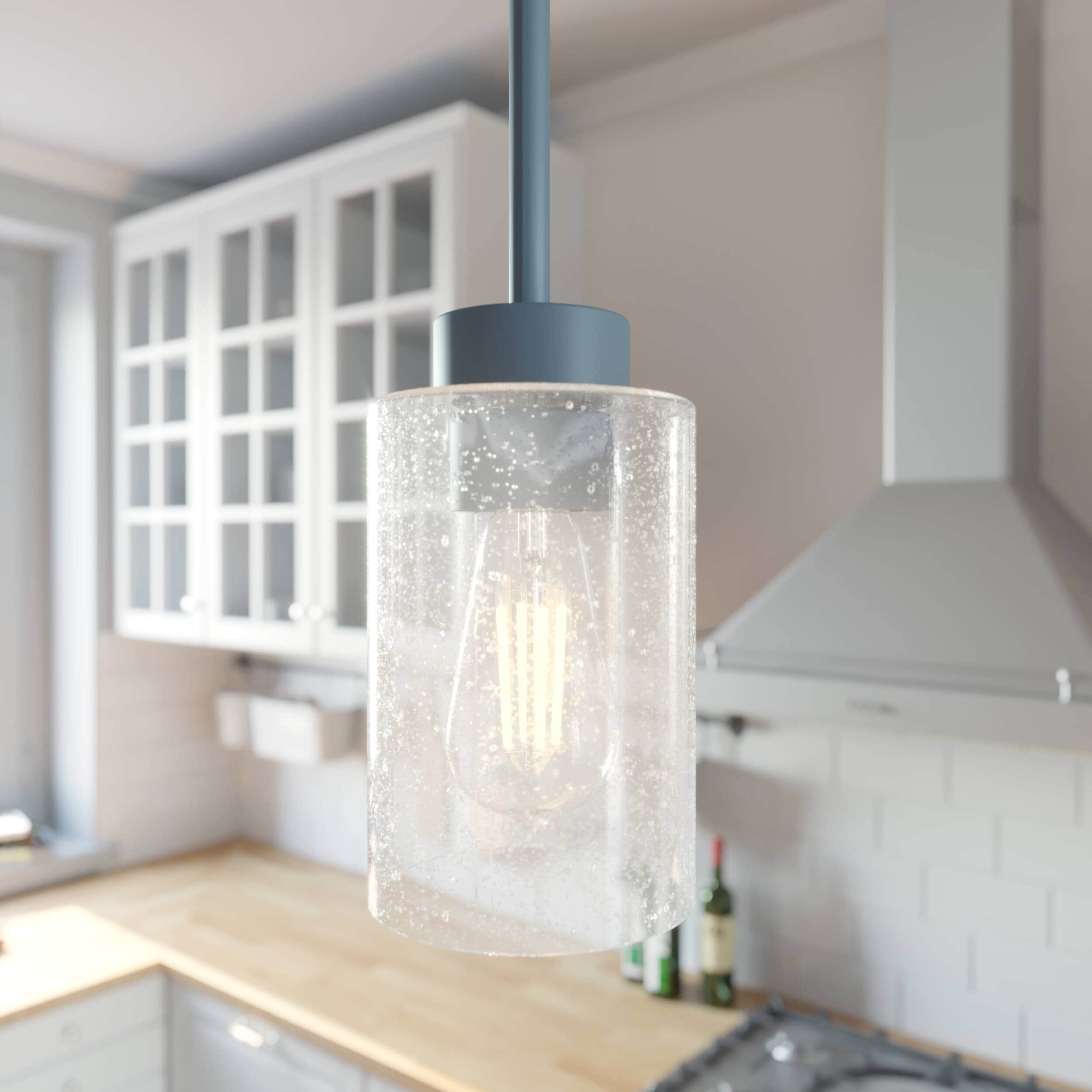 Indigo Blue Seeded Glass Mini Pendant Light