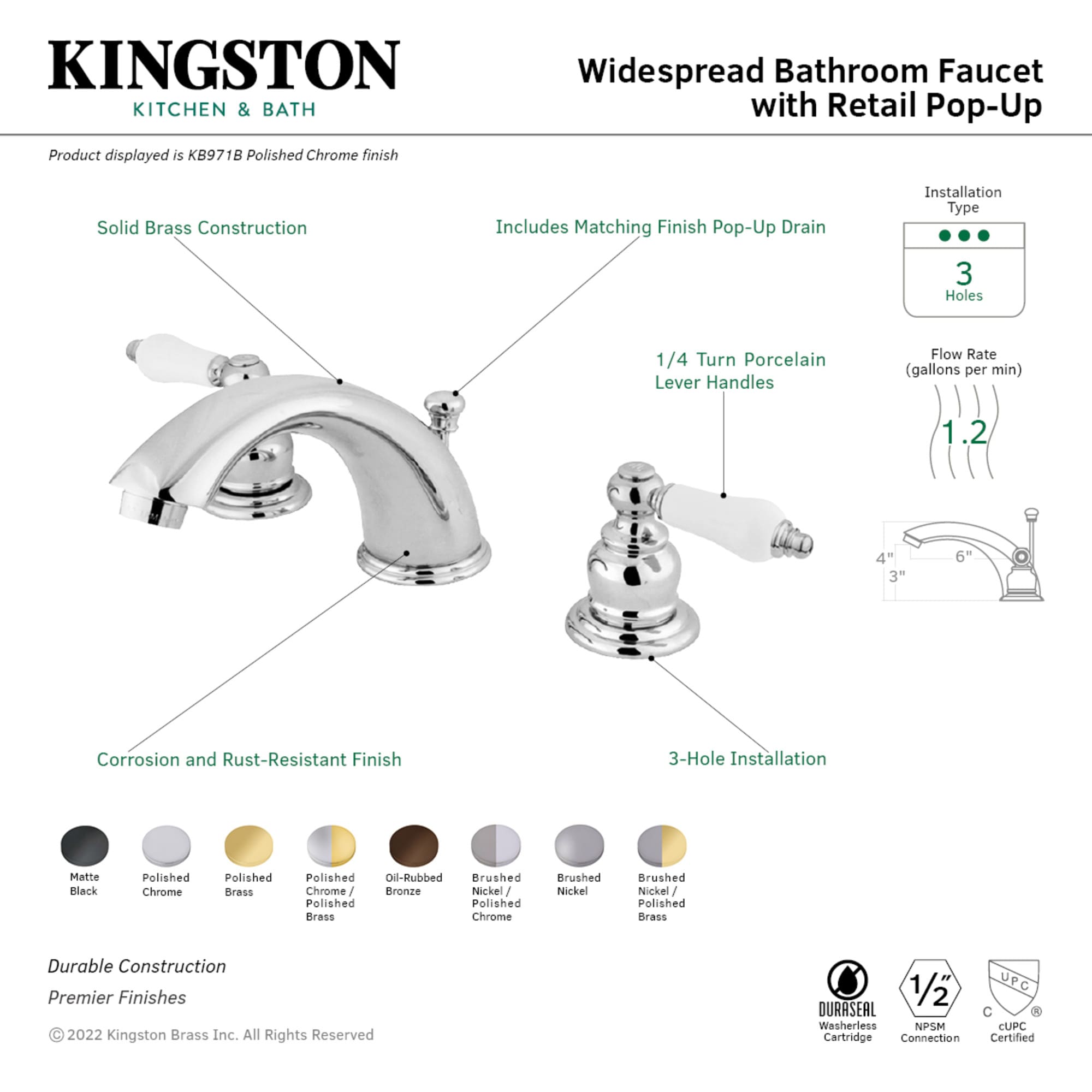 Kingston Brass WLKB972B Lavatory-Faucets - View #2