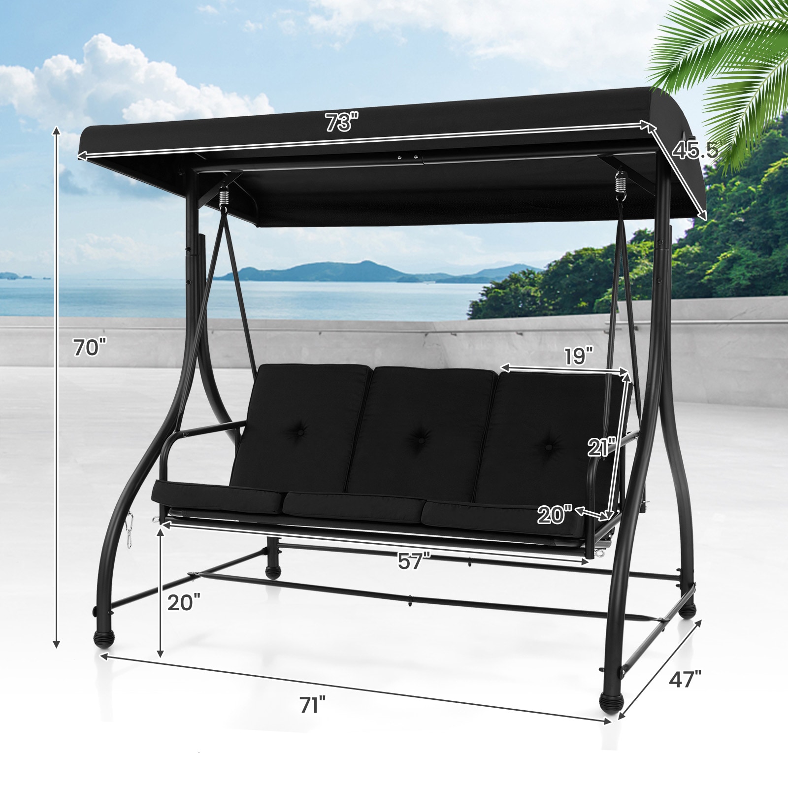 Costway 3-person Black Iron Outdoor Glider in the Porch Swings ...