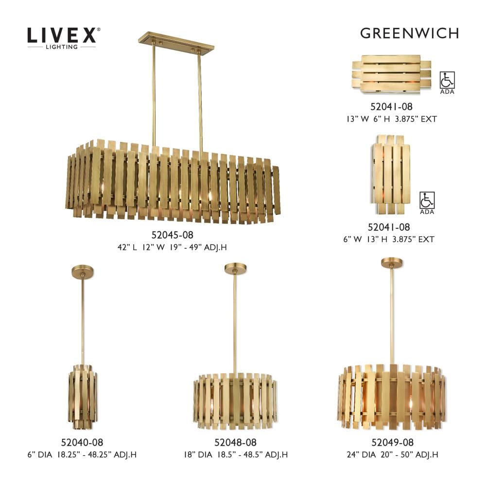 Elegant 5-Light Linear Chandelier in Natural Brass Finish