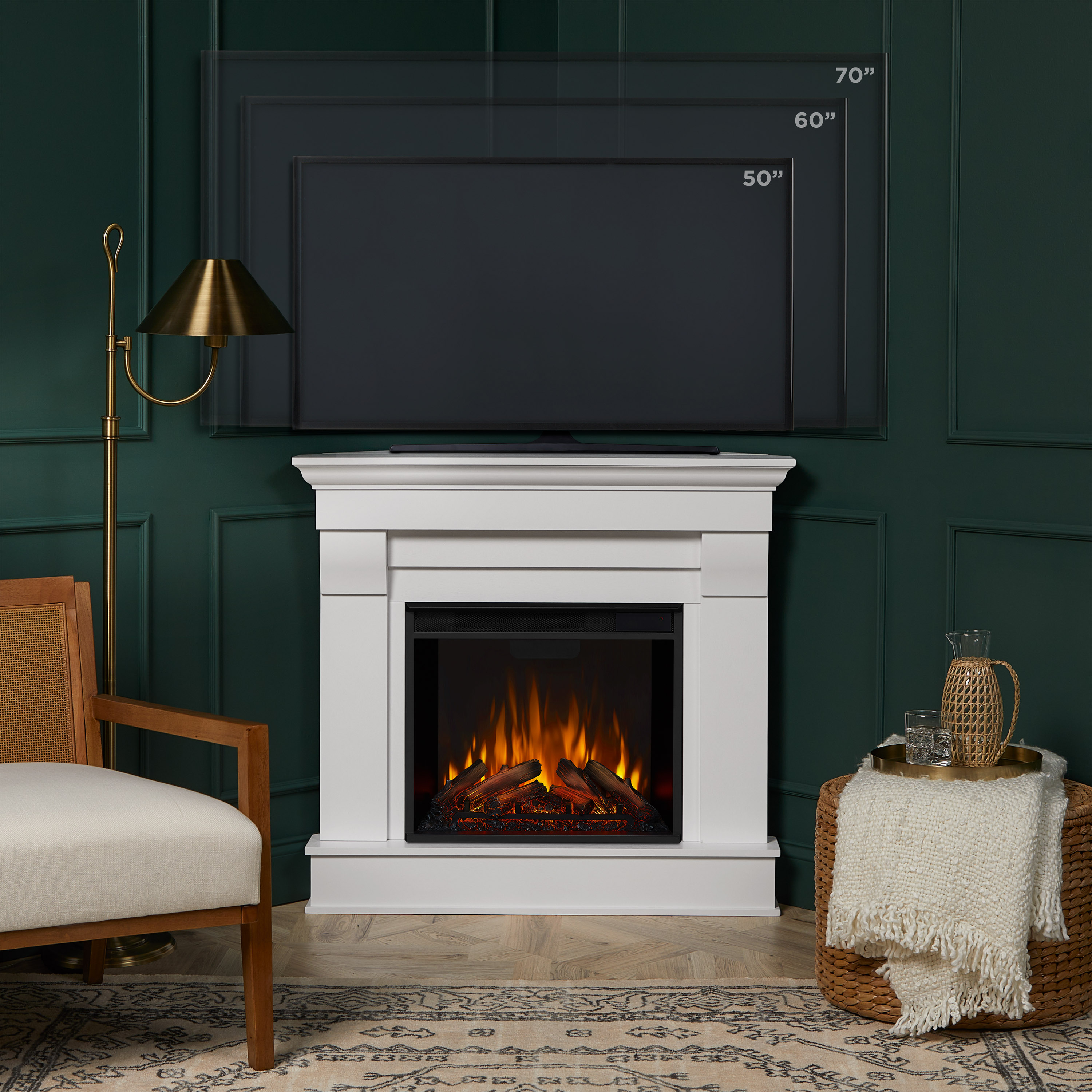 Chateau 41" White Electric Fireplace with Classic Mantel