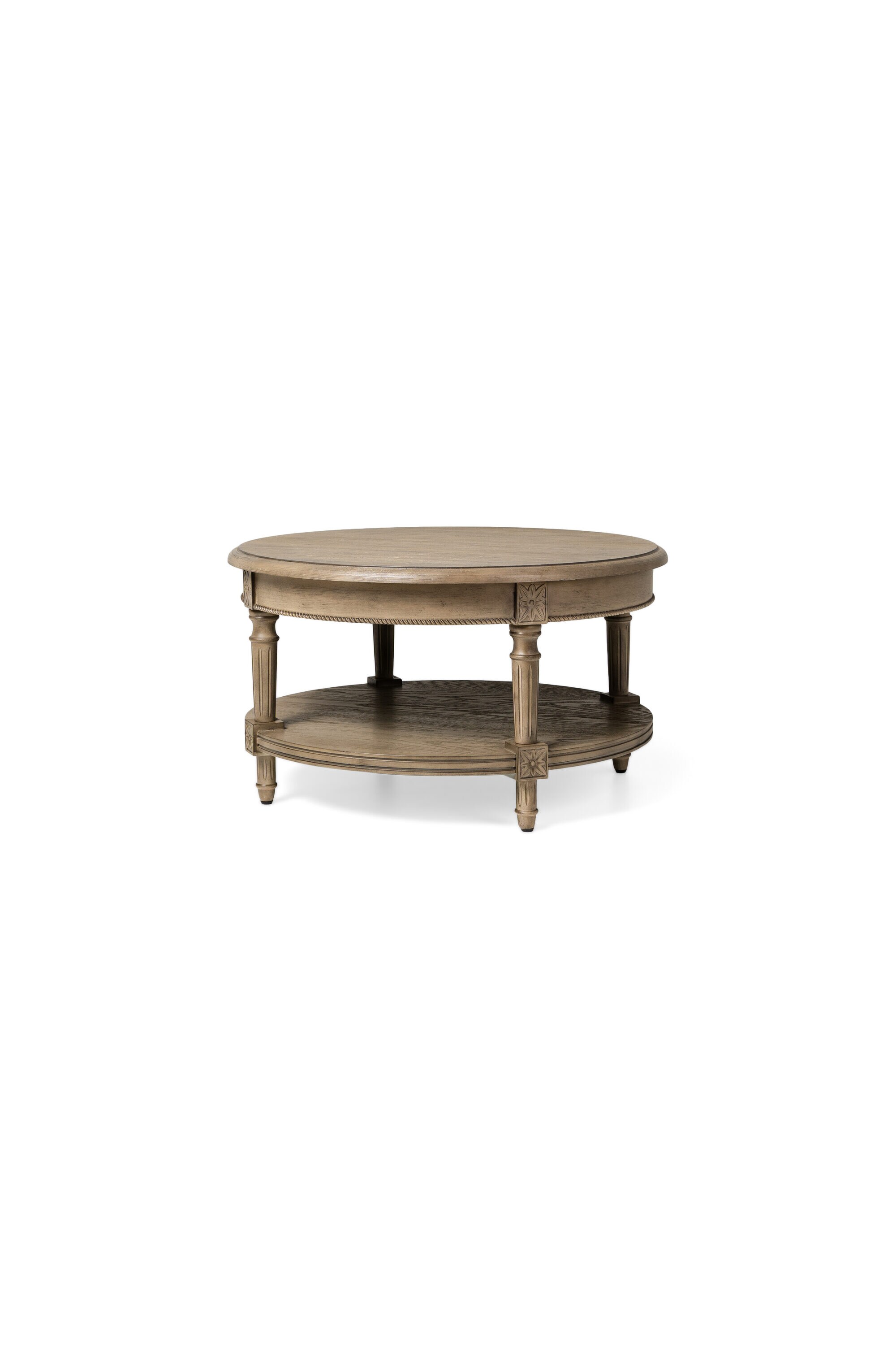 Maven Lane ML352103-WCT-GR Pullman Traditional Round Wooden Coffee Table in Antiqued Grey Finish