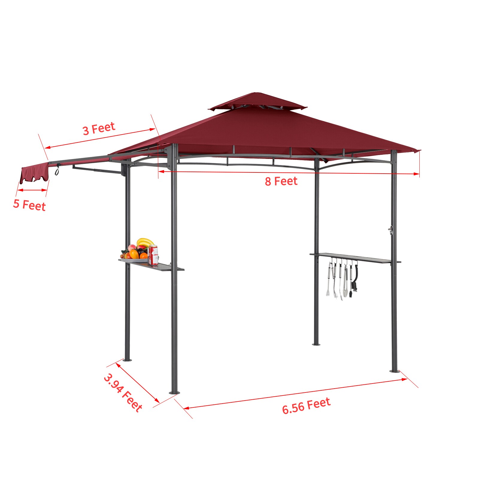 StarEcho 11-ft x 5-ft Grill Gazebo side awning Rectangle Red Metal ...