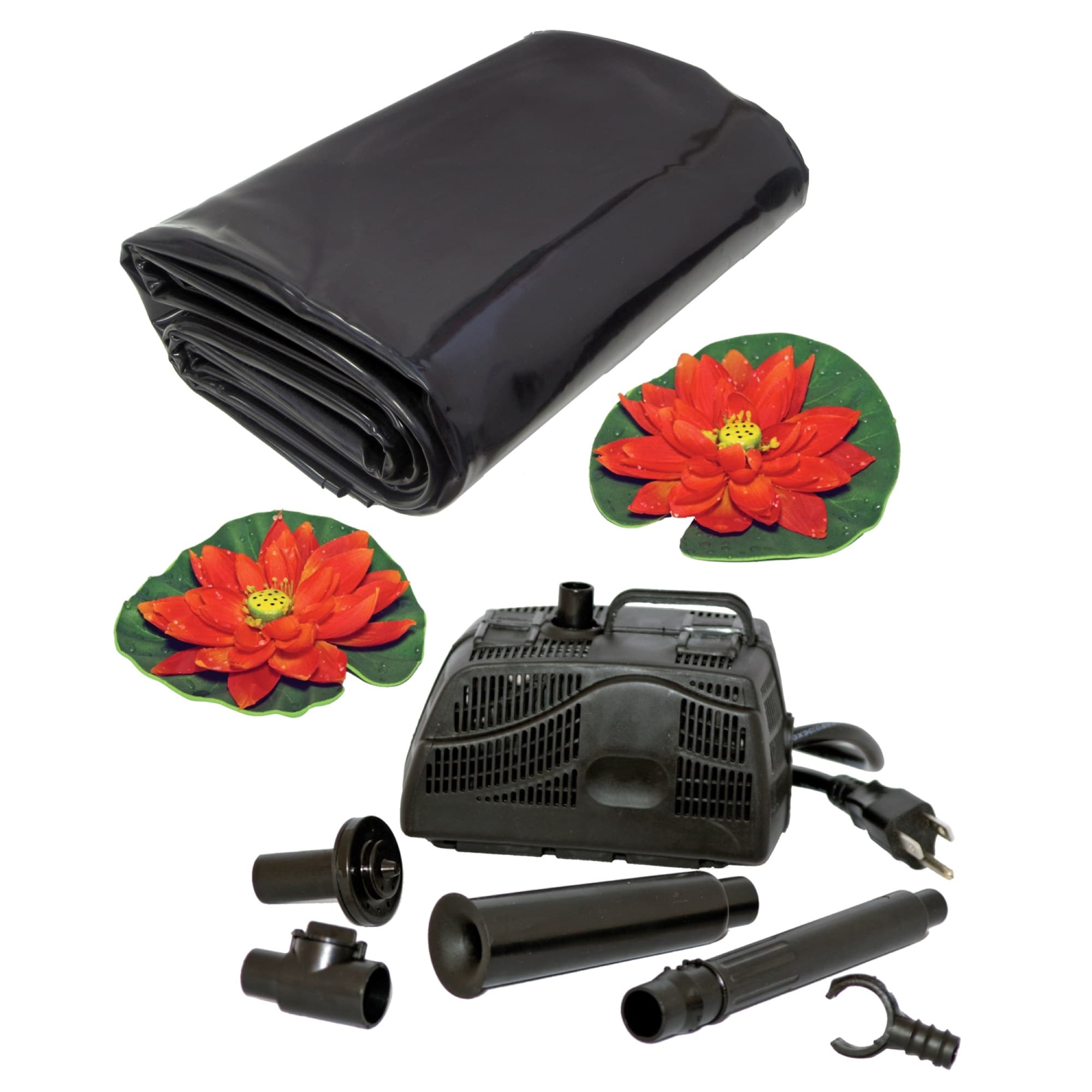 KoolScapes KSPK-84 84 Gallon Starter Pond Kit with Fountain , Liner 200 -GPH Submersible Corded Electric Pond Pump