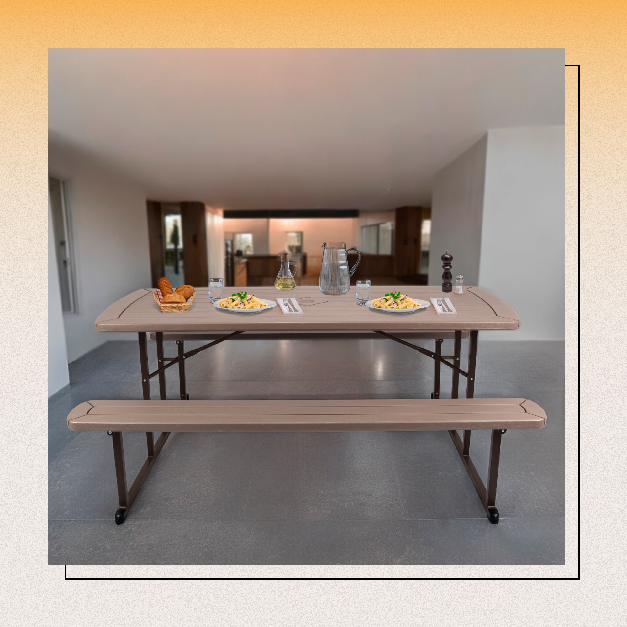 Travis 72" Brown Polypropylene Folding Picnic Table with Benches