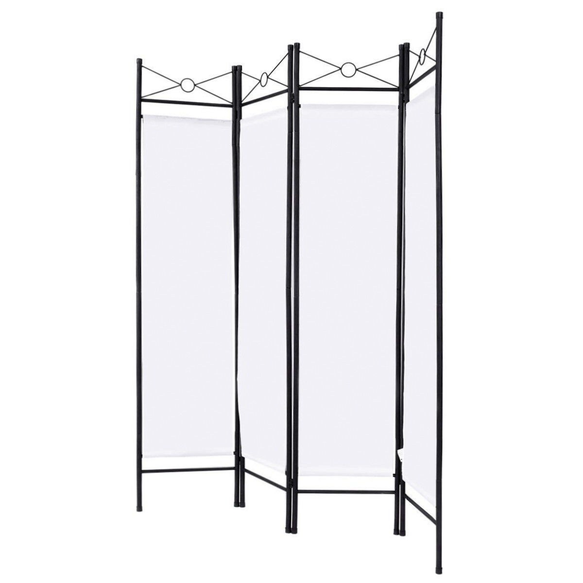 Costway 4-Panel Black + White Metal Folding Contemporary/Modern Style ...