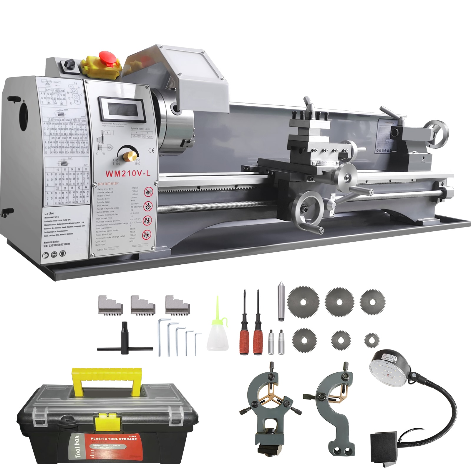GIVIMO Metal Lathe Machine 211 mm x 750 mm Precision Benchtop Power Metal Lathe 0-2500 RPM Continuously Variable Speed 750W Brushless Motor Gears with Tool Box for Processing Precision Parts #LW102GIVSS0238