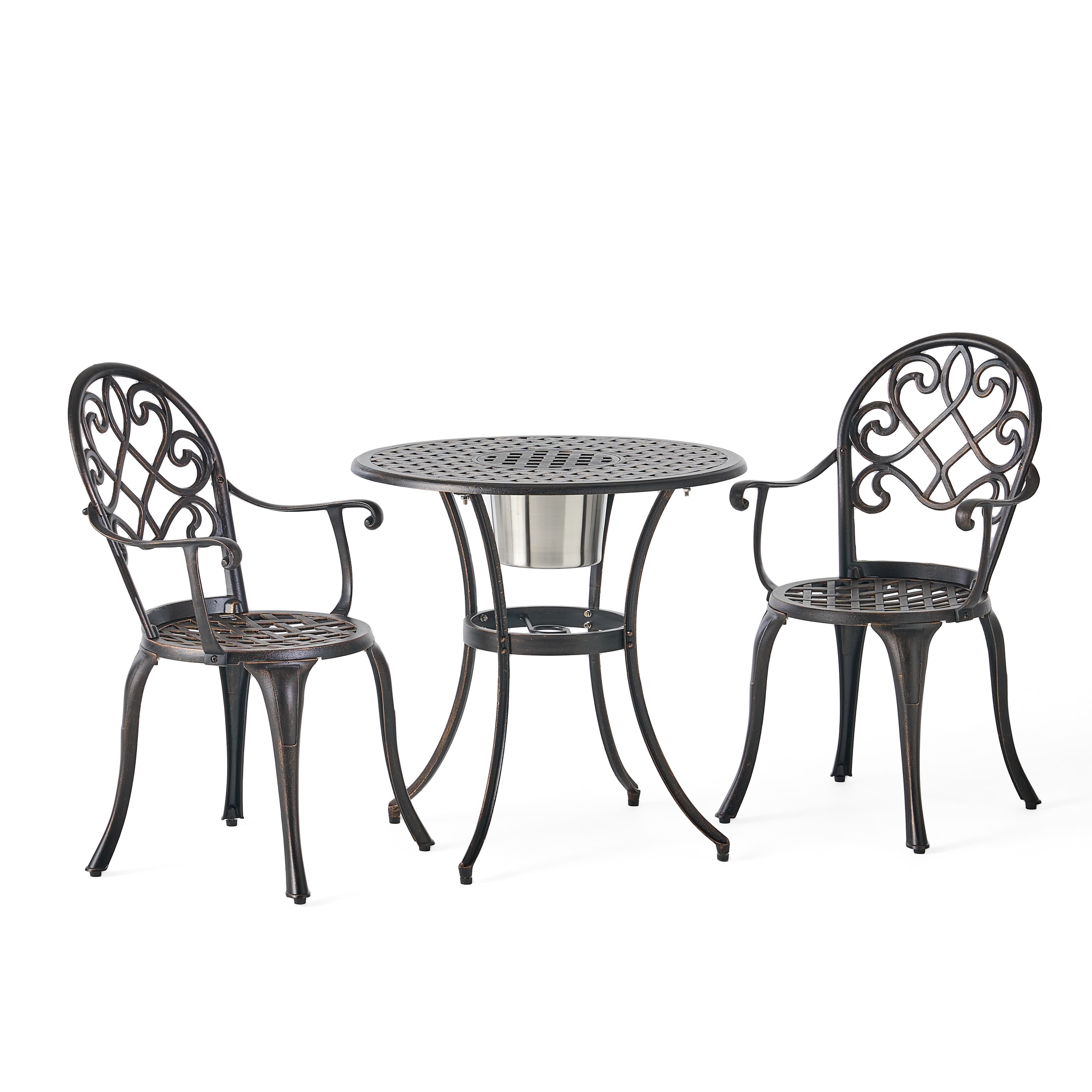 AHIOU HOME ZAAHG-52255COP3P Berkeley 3 -Piece Copper Bistro Patio Dining Set Aluminum Round Table with 2 Stationary Chairs