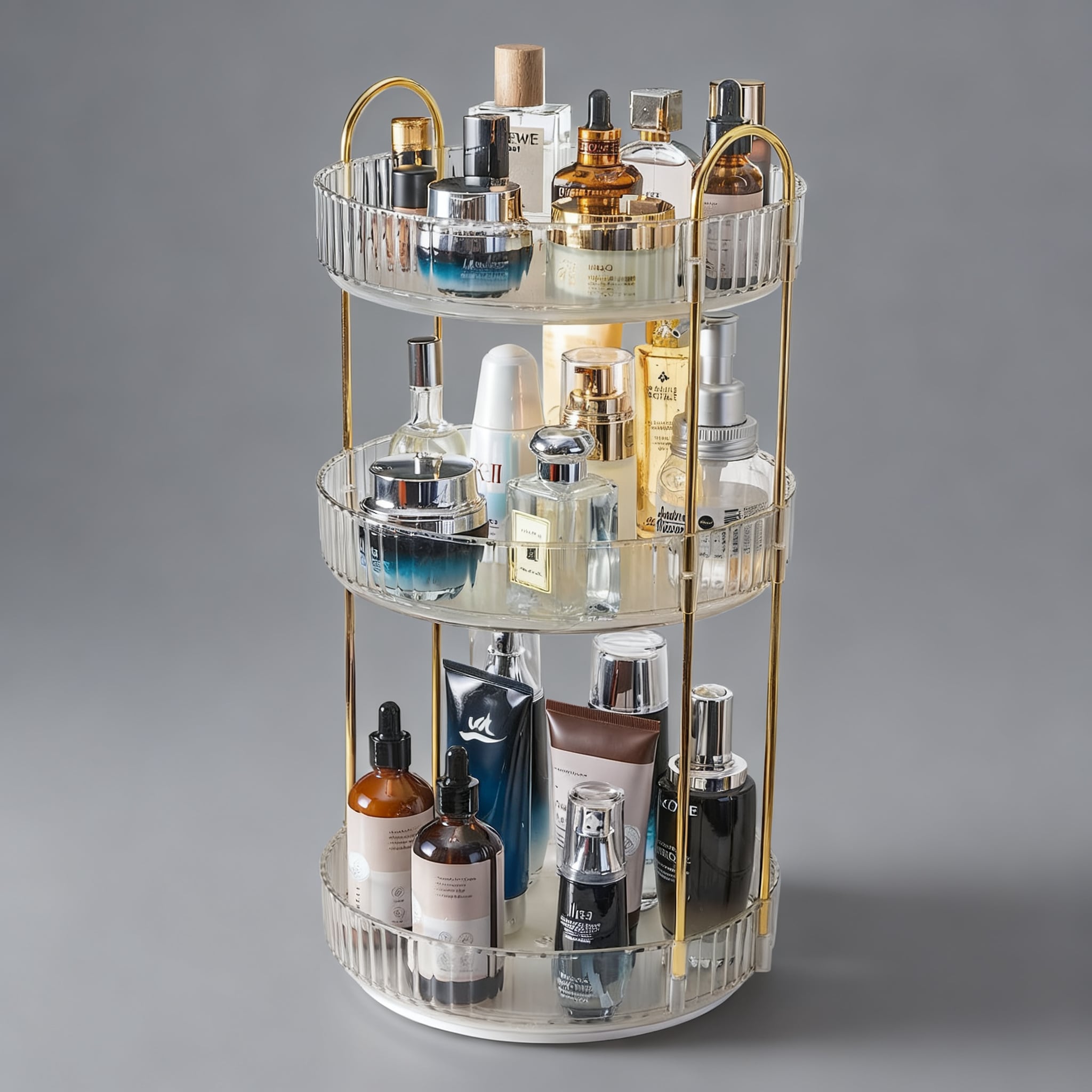 Lovav White 360 Rotating Makeup Organizer 3 Tier Large Capacity Vanity Skincare Perfume Stand