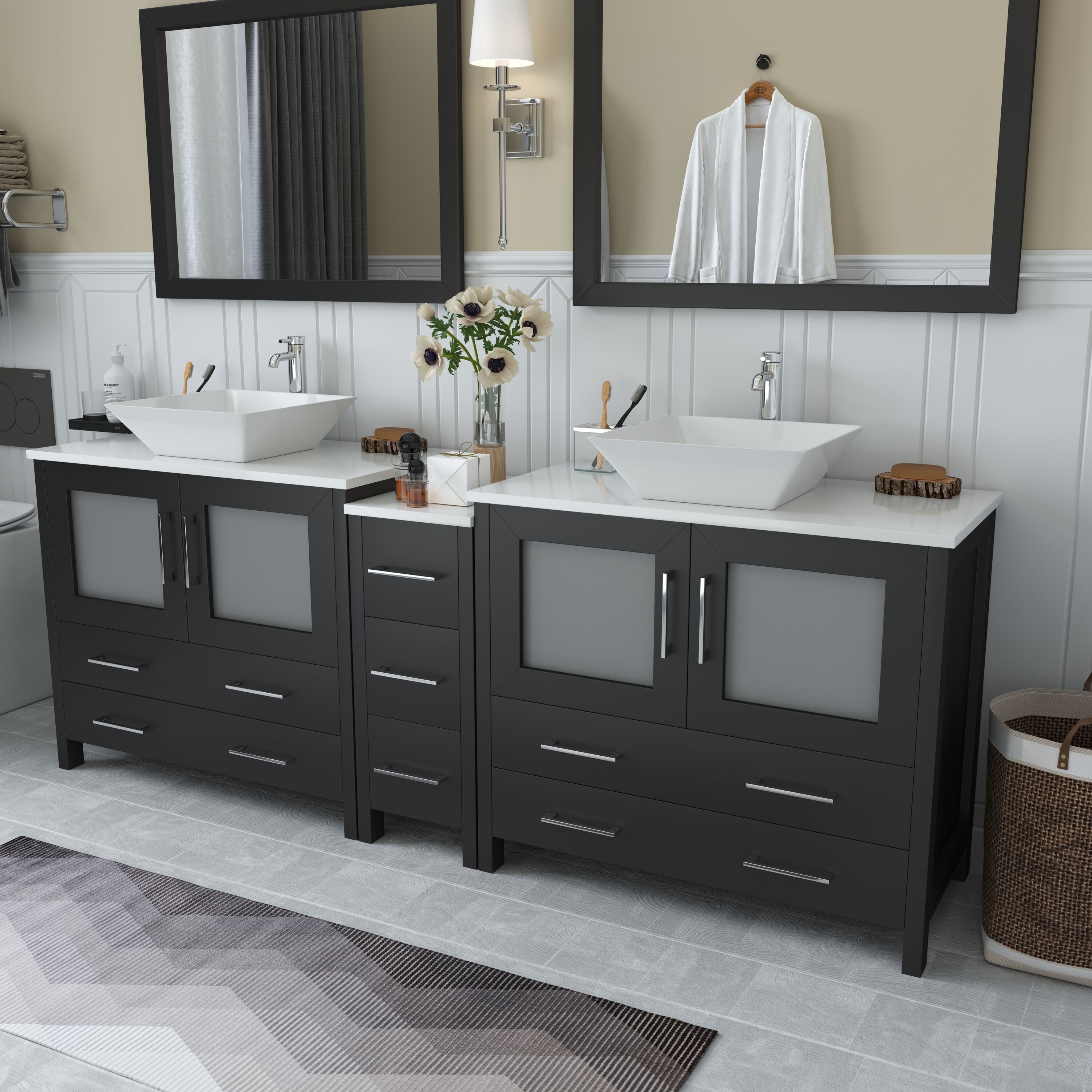 Vanity Art Ravenna 84 In Espresso Double Sink Bathroom Vanity With White Engineered Marble Top 